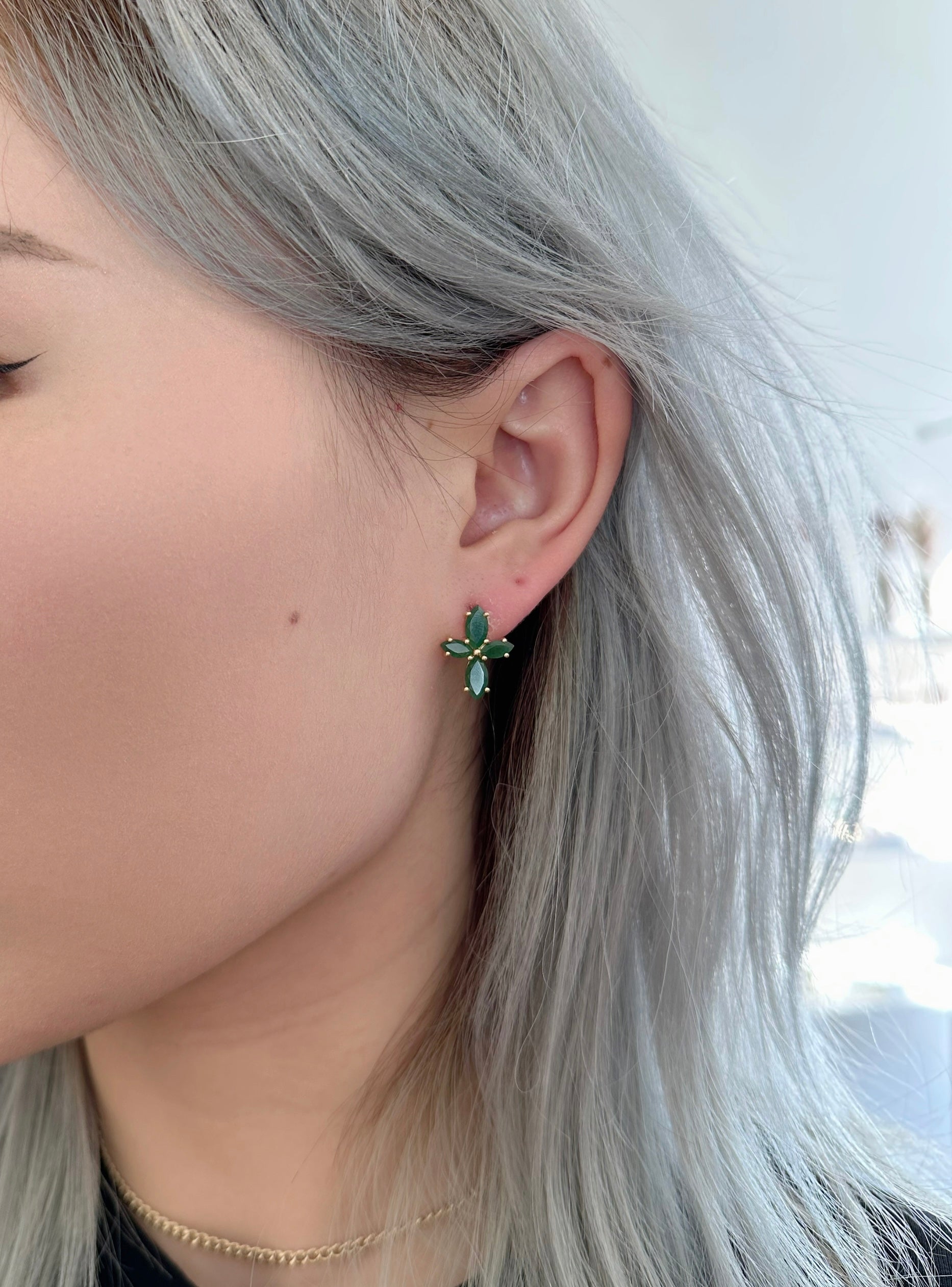Amare Wear Marquise Flower Green Aventurine Stud Earrings for Women - Elegant Dainty Jewelry Gift for Birthday, Wedding & Everyday Wear