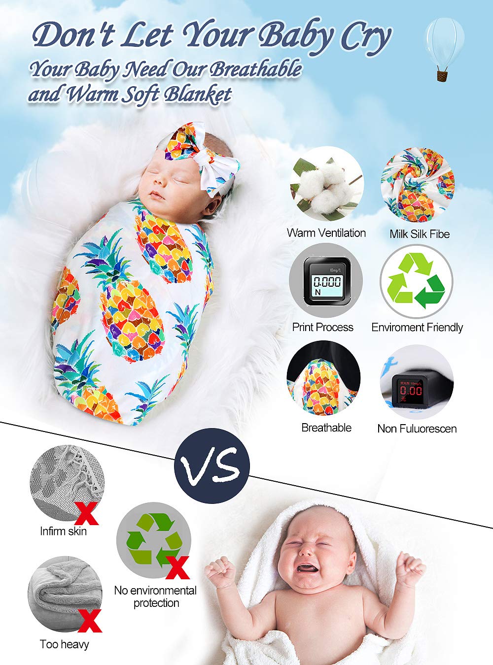 Soft Newborn Receiving Blanket & Headband Set - Unisex Baby Swaddle Wrap for Boys & Girls - Perfect Baby Shower Gift & Hospital Photo Prop