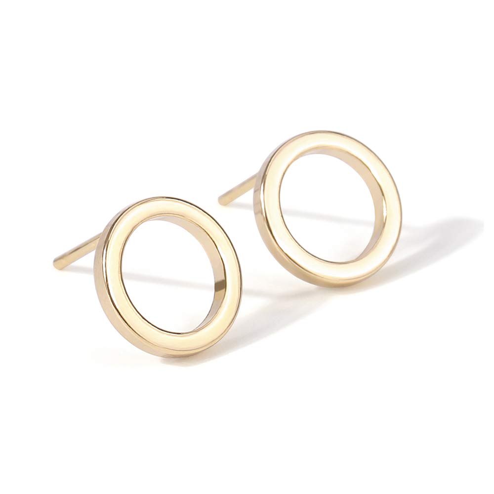 18K Gold Pearl Stud Earrings for Women - 10MM Small Round Hoop Post Earrings, Minimalist Circle Studs for Everyday Wear, Gift for Her, Wedding, Anniversary & Special Occasions
