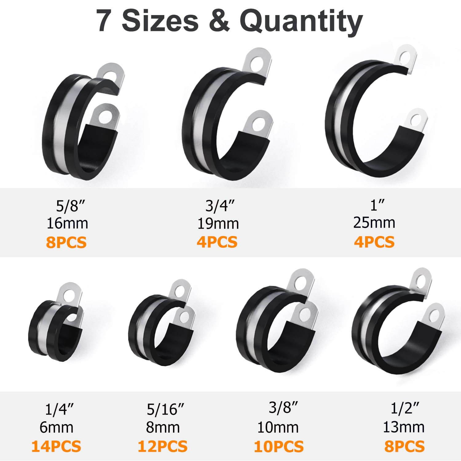 Flytuo 60PCS Stainless Steel Cable Clamps Kit - 7 Sizes (1/4