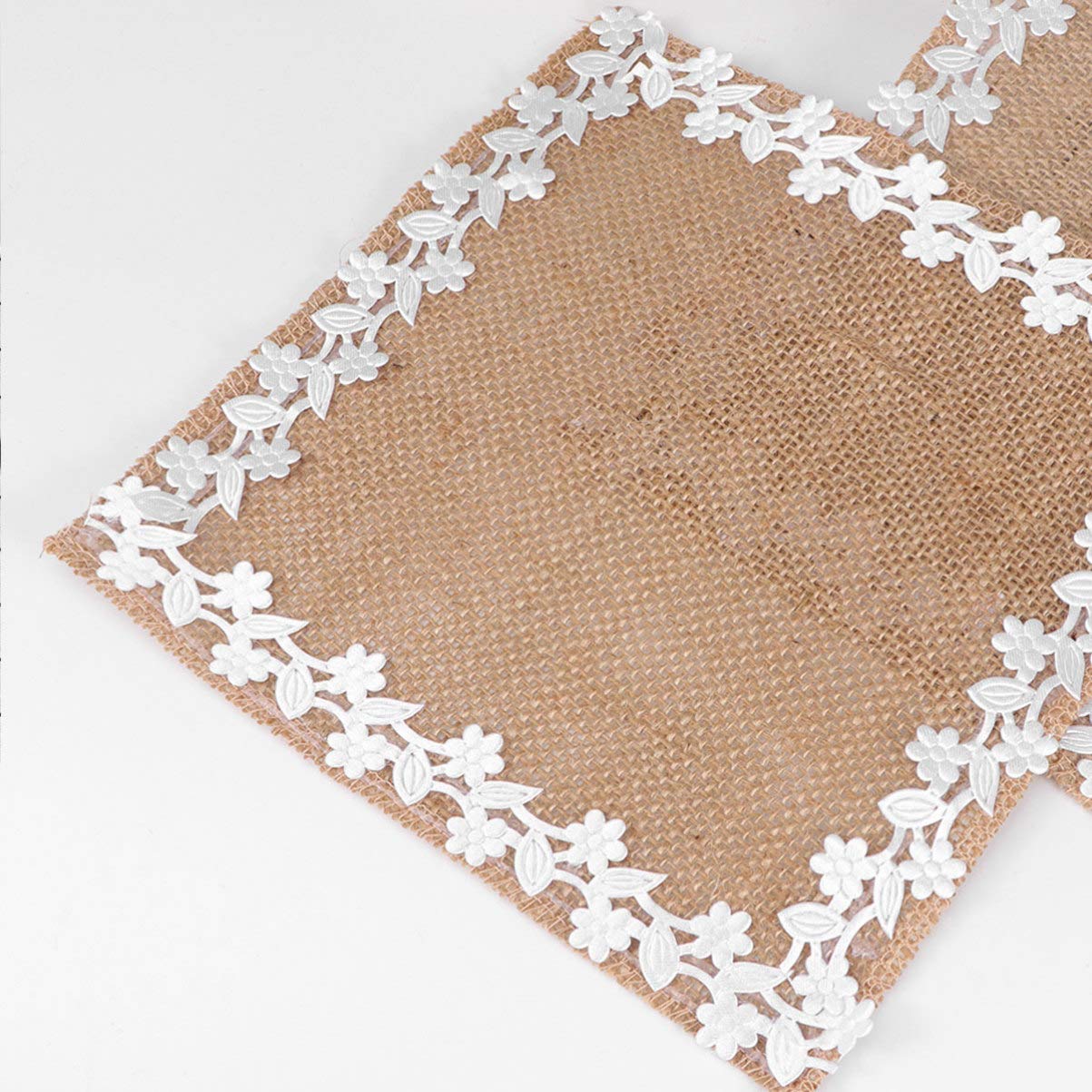 PRETYZOOM Natural Jute Table Placemats Set of 2 - Elegant Burlap Fabric with Decorative Lace Trim for Wedding, Bridal Shower, Baby Shower & Dinner Party Decorations - Perfect for Rustic, Farmhouse & Boho Chic Dining Table Settings