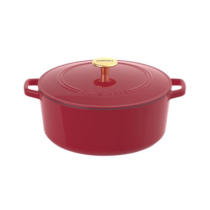 Cuisinart Chef's Classic 7-Quart Red Enameled Cast Iron Round Covered Casserole - Perfect for Braising, Stewing & Slow Cooking Family Meals