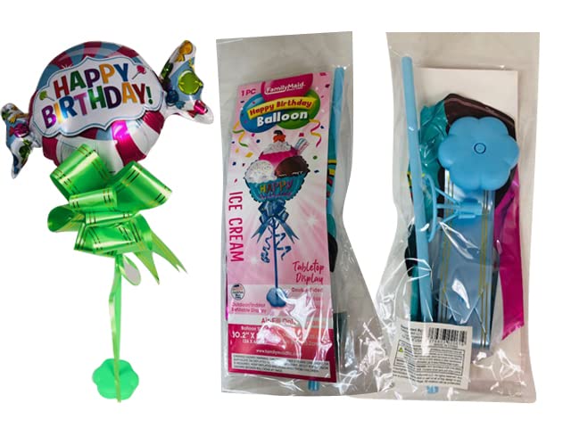 FamilyMaid 30206A Happy Birthday Balloon with Stand - 2 Assorted Colors for Party Decorations | Perfect for Birthday Celebrations, Baby Showers & Special Events