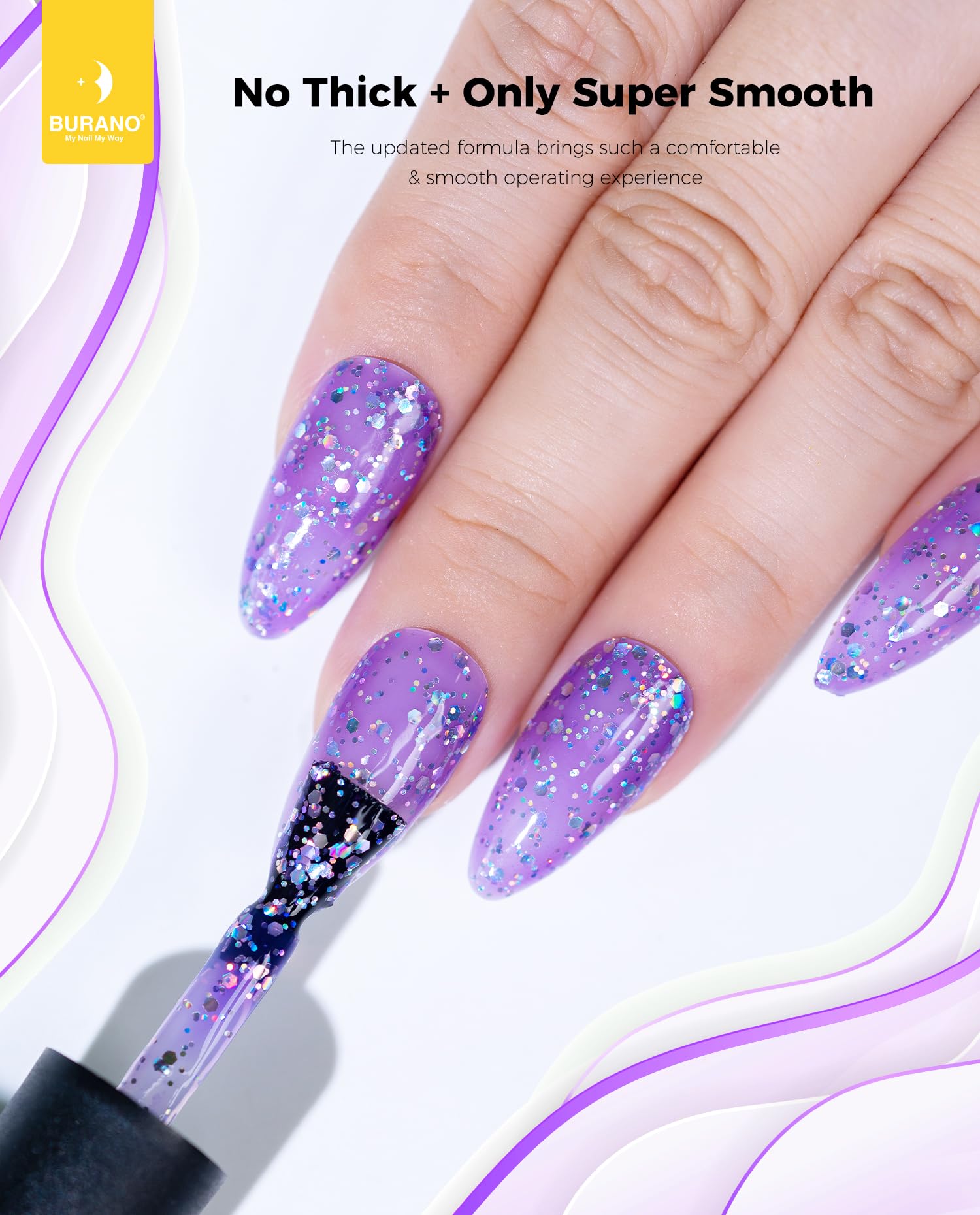BURANO Glitter Gel Nail Polish - LED UV Soak Off Gel with Holographic Shimmer Effect, Long Lasting No Chip Sparkle Polish for DIY Home & Professional Nail Salon Use (Purple LP21) | Perfect for Parties, Weddings, Holidays & Everyday Nail Art Designs