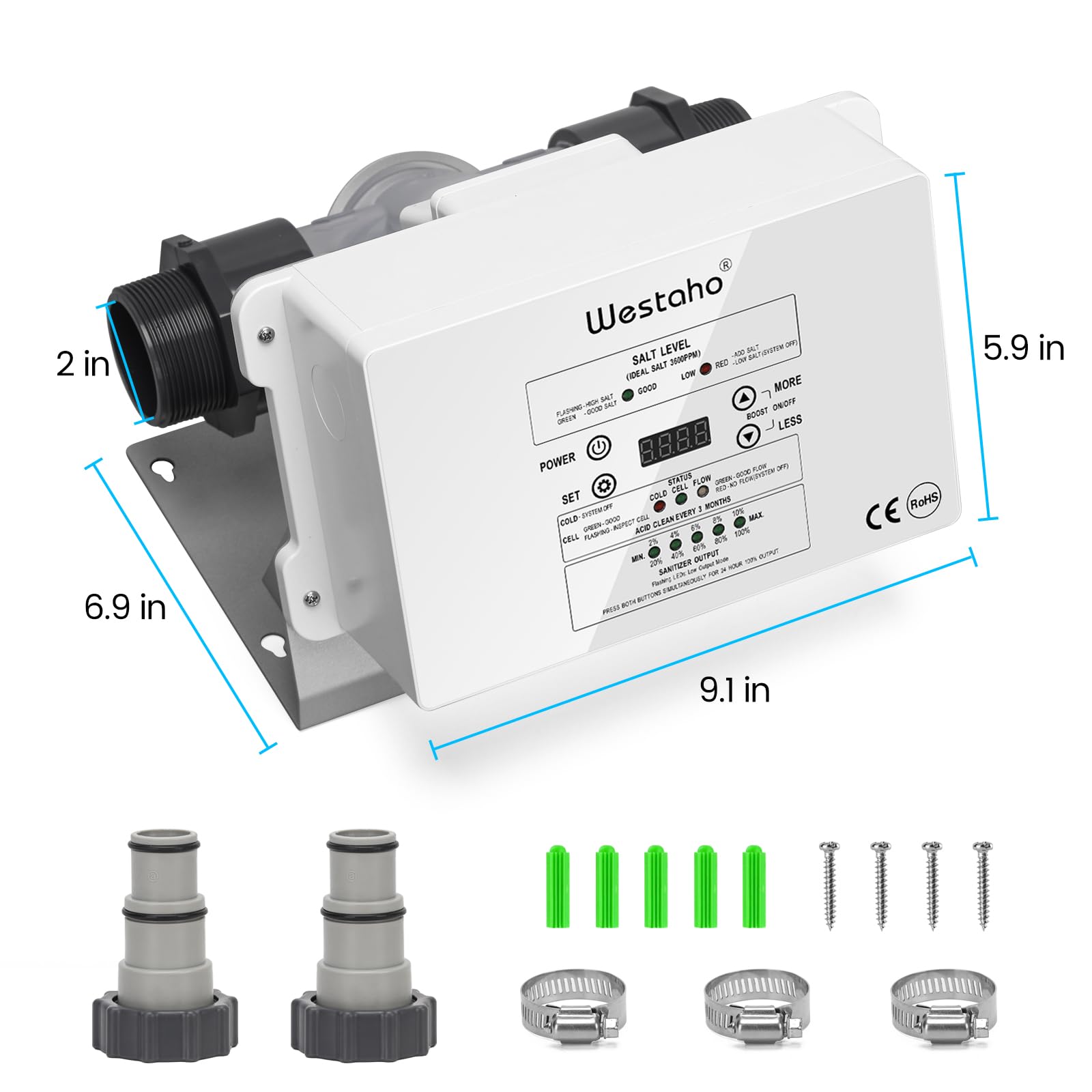 Westaho Salt Chlorine Generator for Above Ground Pools - Saltwater Pool System with USA Titanium Cell (Up to 15,000 Gallons) - Compatible with Intex Pools - IP66 Waterproof - Perfect for Backyard, Inground & Outdoor Swimming Pools