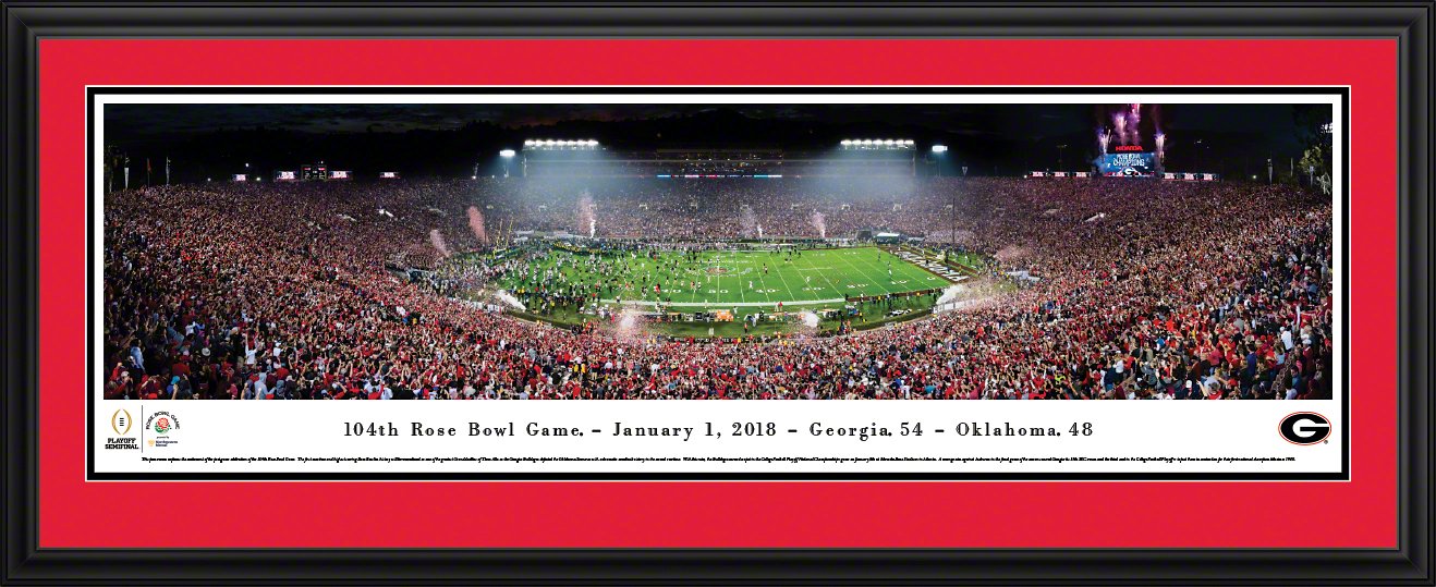 Georgia Bulldogs Rose Bowl 2018 Champions Poster - College Football Wall Art Decor - Framed Pictures & Panoramic Prints by Blakeway - Perfect for Game Room, Man Cave & Dorm Decor
