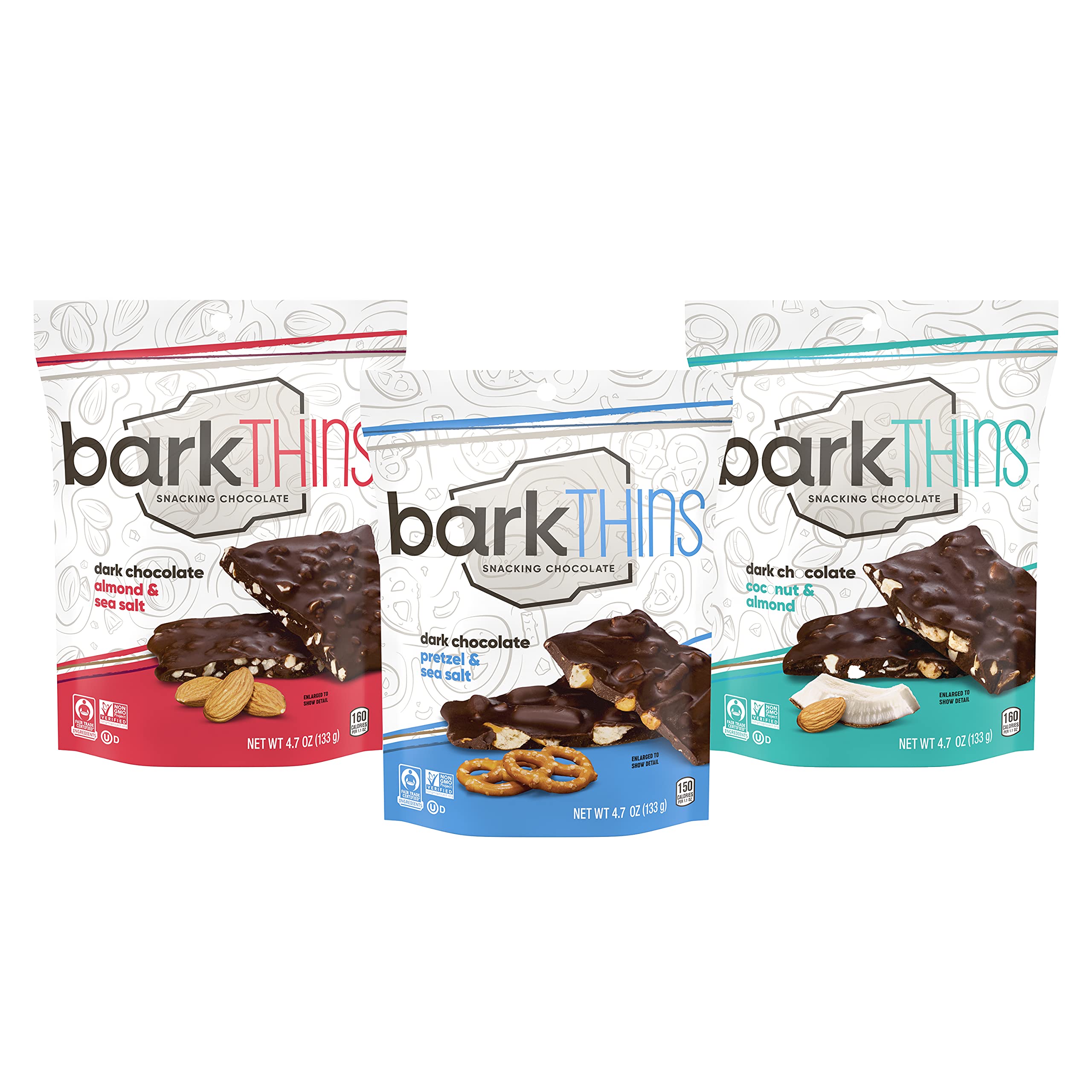 BarkTHINS Dark Chocolate Snacking Variety Pack - 4.7oz Bags (3 Count) | Vegan, Gluten-Free Chocolate Clusters | Perfect for Office Snacks, Gifts & Movie Nights