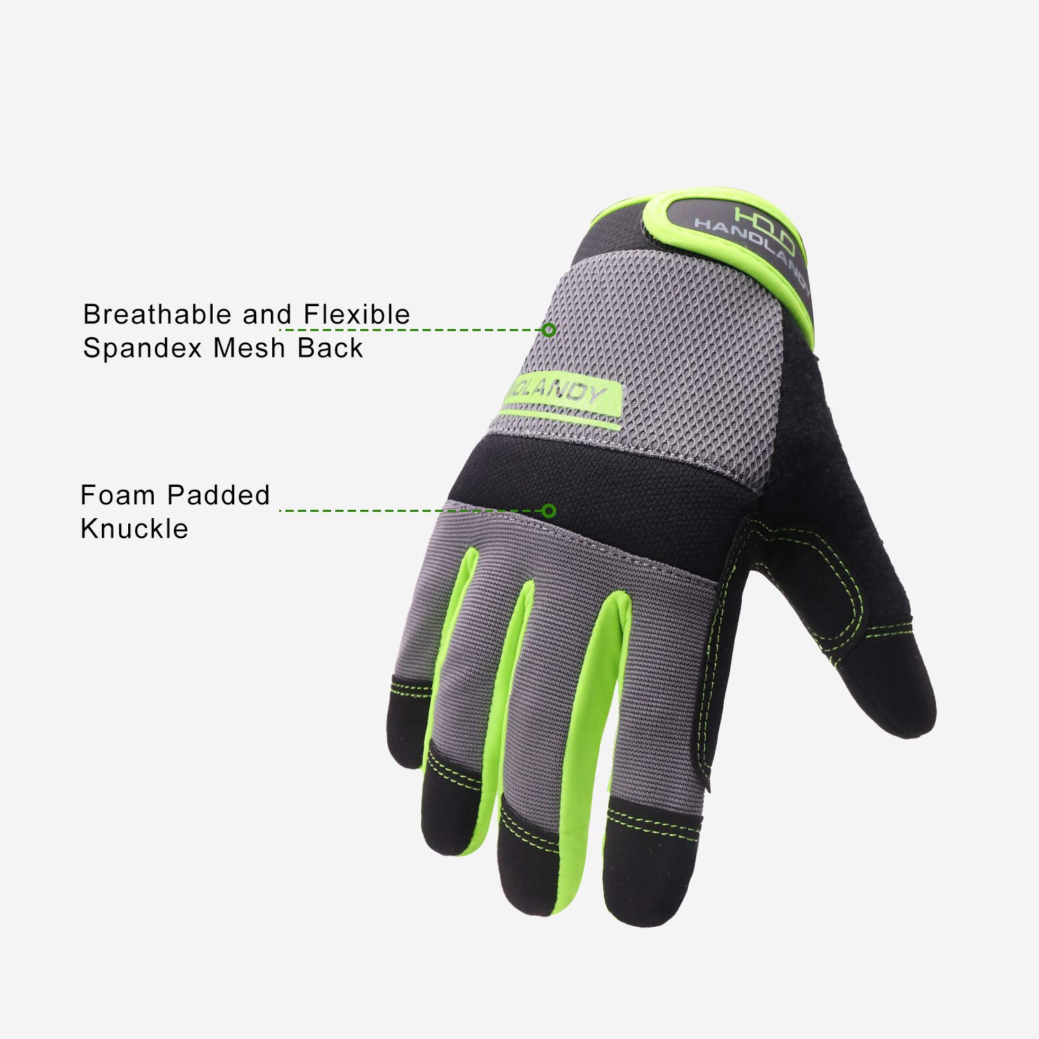 HLDD Work Gloves for Men & Women - Touchscreen Safety Gloves for Mechanics, Driving & Gardening (XL, Green) - Durable Protection for Work & Outdoor Use
