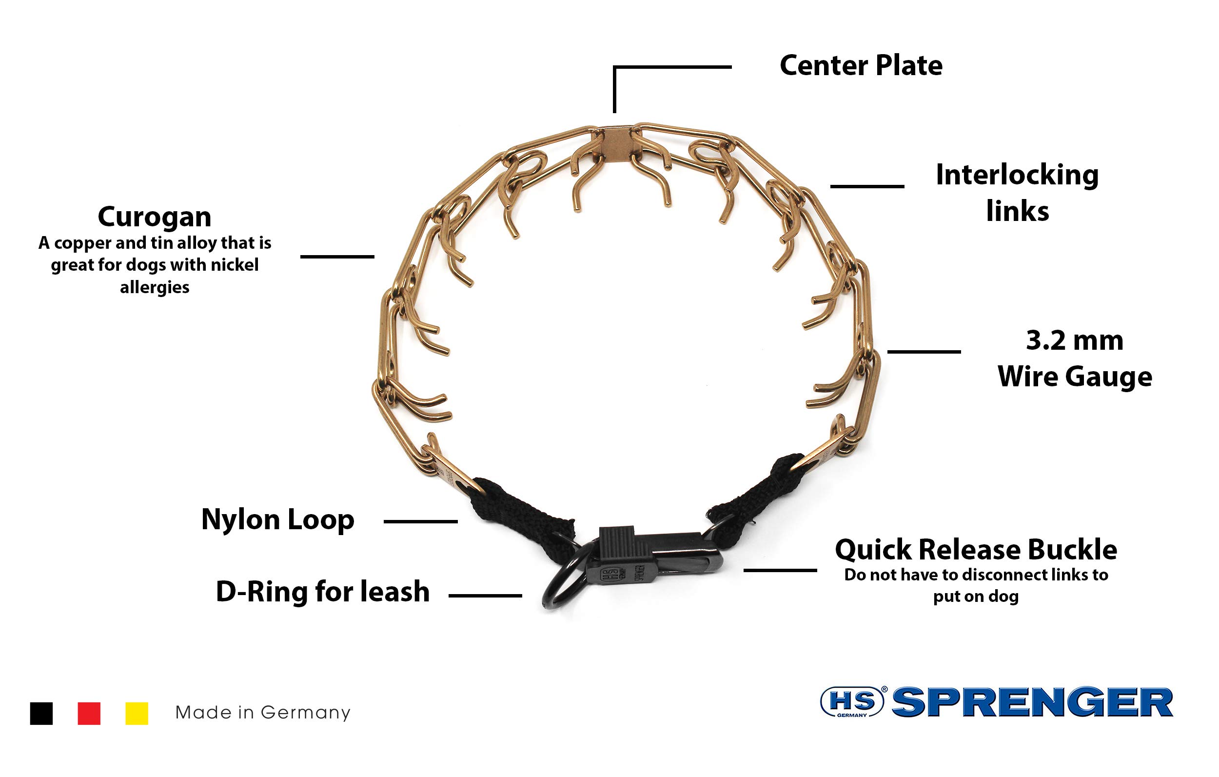 Herm Sprenger Curogan 4mm Prong Dog Training Collar - Quick Release Buckle, Hypoallergenic Nickel-Free No-Pull Pinch Collar for Large Dogs (24in) - Made in Germany - Perfect for Obedience Training & Behavior Correction