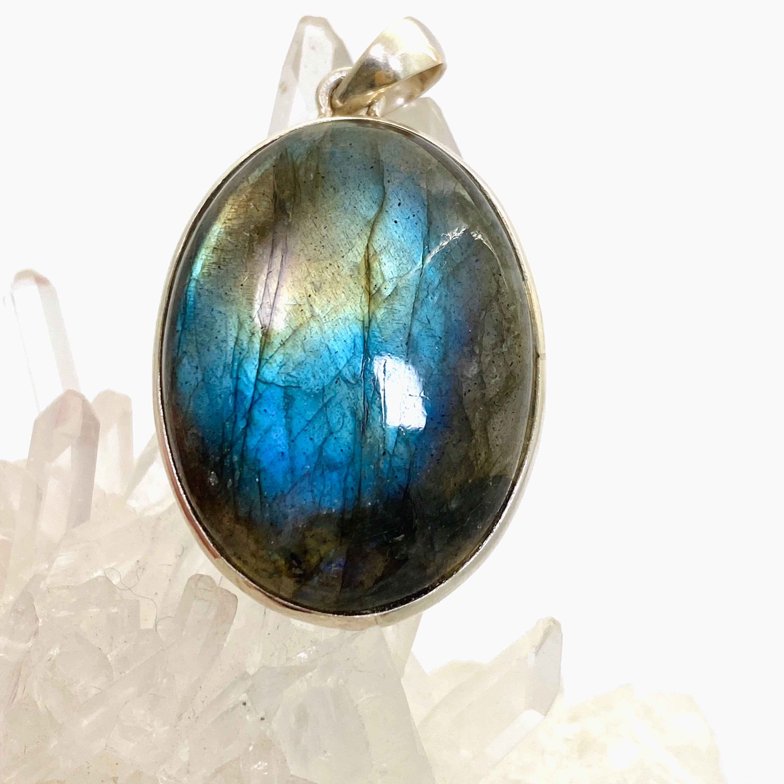 Natural Labradorite Oval Cabochon Pendant - 925 Sterling Silver Jewelry PPGJ1048 | Healing Crystal Necklace for Women, Spiritual Protection & Energy Balance | Perfect for Meditation, Yoga & Gift Giving