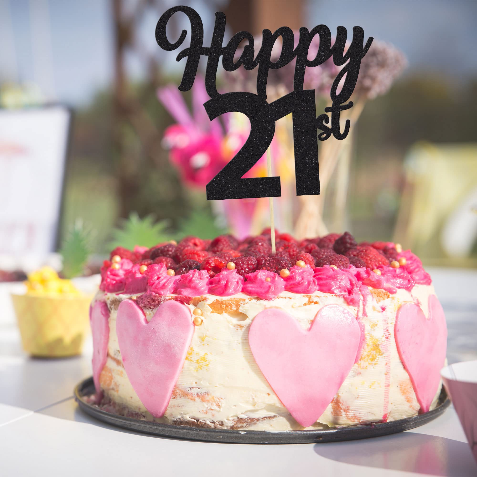 3Pcs Black Glitter Number 21 Cake Toppers - Happy 21st Birthday Cake Decorations for Twenty One Party Supplies | Wedding, Anniversary & Celebration Decor