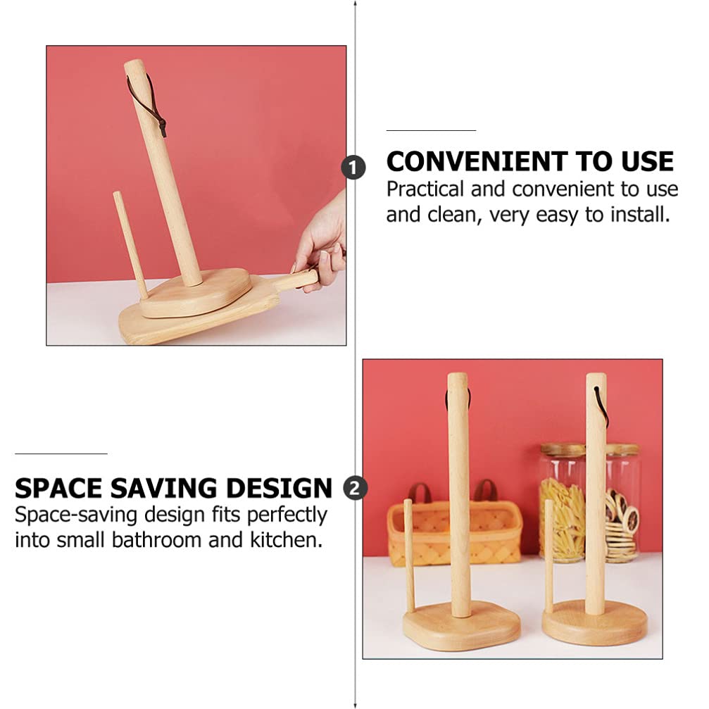 Cabilock 1-Piece Rustic Beech Wood Paper Towel Holder Stand - Vertical Floor Tissue Dispenser Rack for Kitchen, Bathroom & Home Decor - Fall-Proof Lazy Design