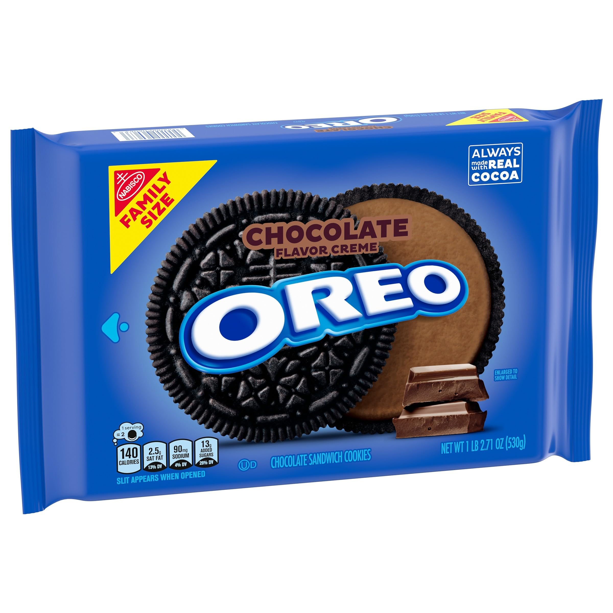 OREO Chocolate Sandwich Cookies with Cream Filling, Family Size 18.7 oz (530g) - Perfect for Snacking, Lunchboxes & Party Treats