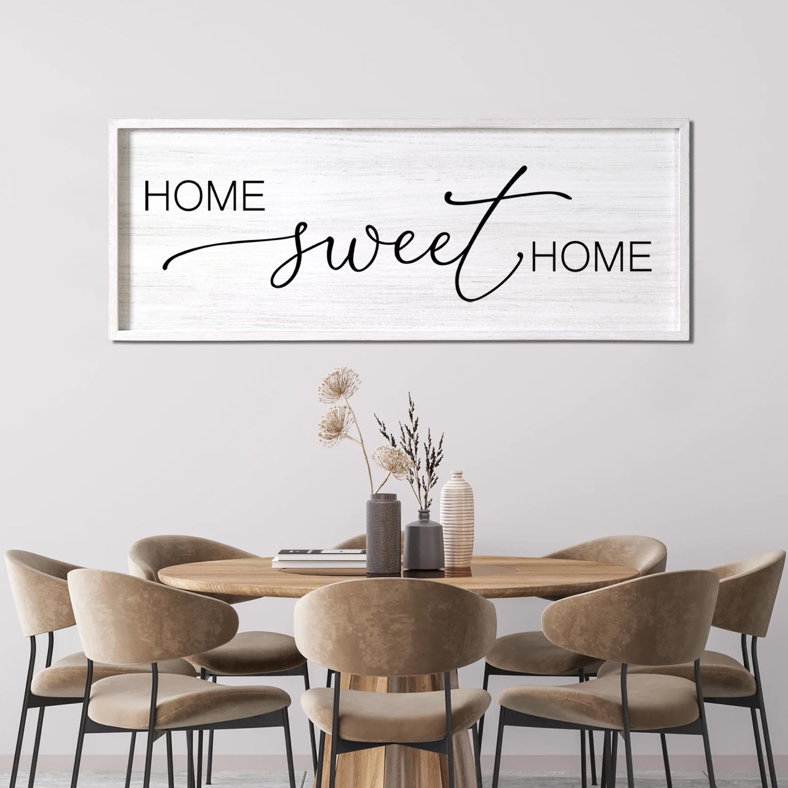 Farmhouse Style 'Home Sweet Home' Wooden Wall Sign - 40”X15” Large Framed Decor for Bedroom & Living Room - Perfect Above Bed, Sofa or Entryway Wall Art