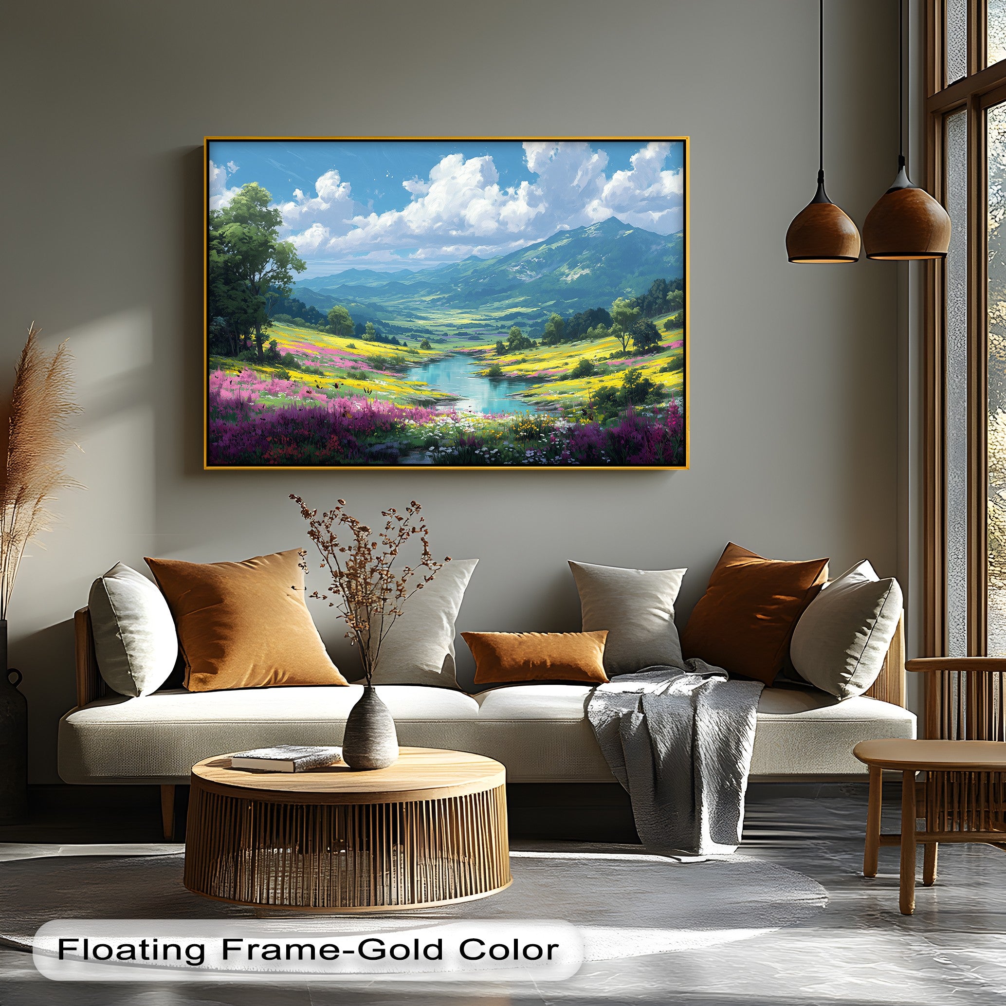 Blossoming Valley Serene Wildflower Landscape Canvas Print - Nature Wall Art for Living Room, Bedroom & Office Decor