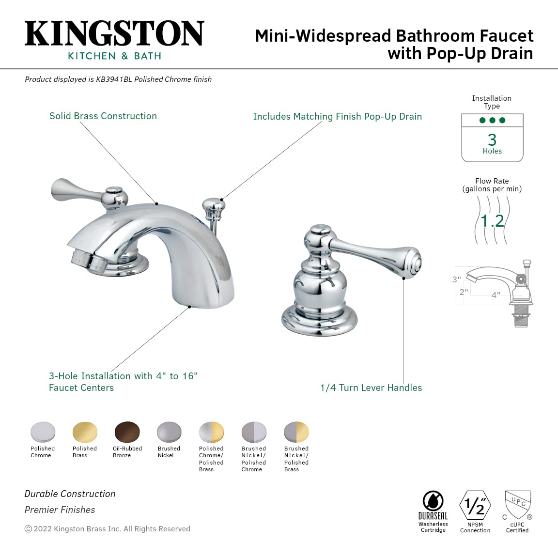 Kingston Brass KB3945BL Vintage Classic Mini Widespread Bathroom Faucet in Oil Rubbed Bronze - Perfect for Vintage Style Bathroom Sinks and Vanities