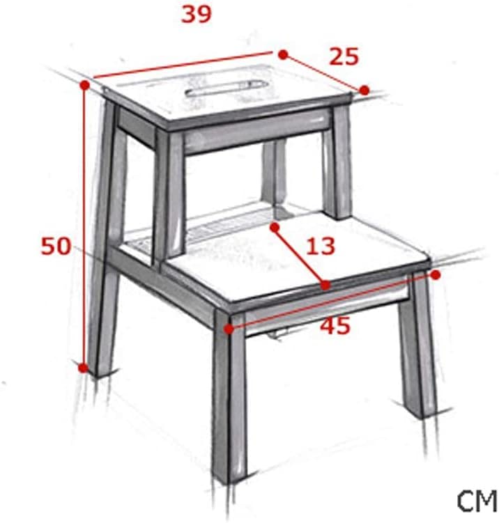 Lightweight Wooden 2-Step Ladder Stool, Portable Multipurpose Step Stool Chair with Fashionable Simple Design - White (M17N) | Perfect for Kitchen, Bathroom, and Home Organization