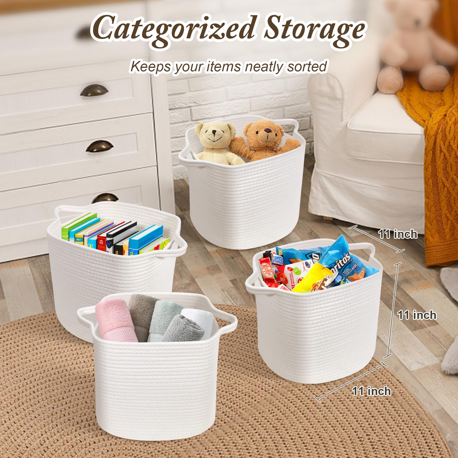 GLCON 2-Pack Anti-Scratch Woven Storage Baskets - 11 Inch Square Cube Organizer for Shelves, Closet & Home - Perfect for Toys, Blankets & Home Organization
