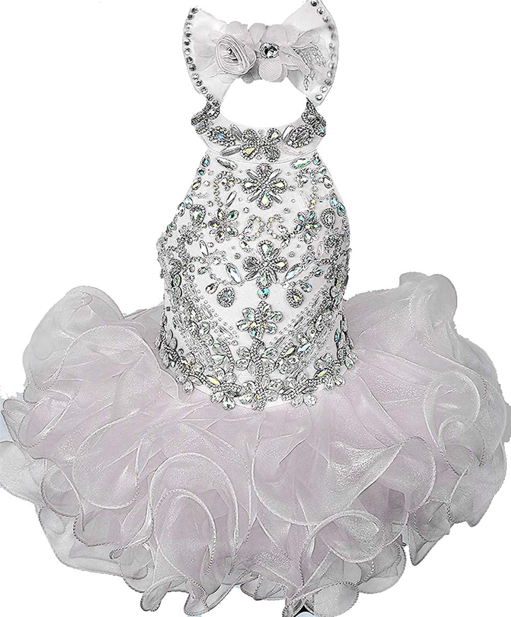 Junguan Baby Girls Short Halter Cupcake Pageant Dress - Newborn Princess Birthday Party Tutu Ball Gown for Photo Shoots & Special Occasions
