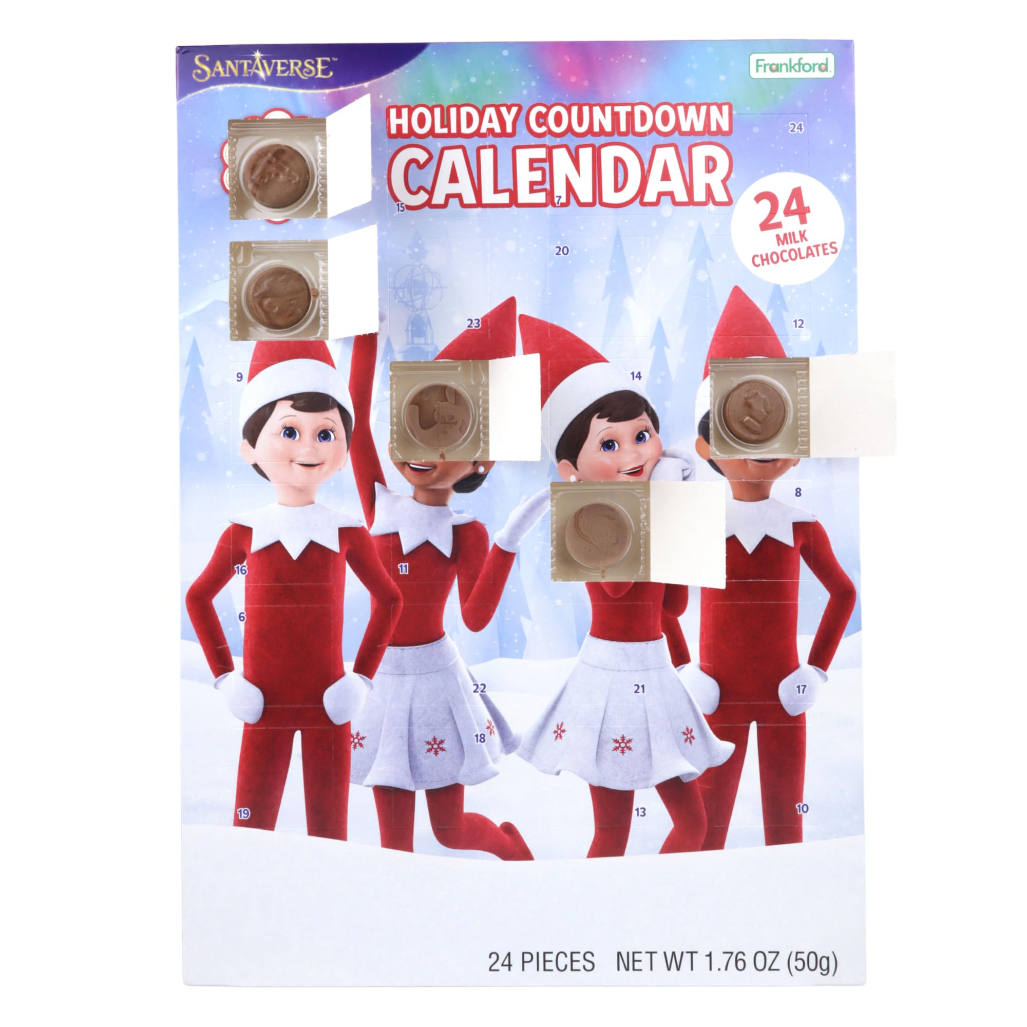 Elf on the Shelf Christmas Countdown Calendar with 24 Days of Holiday Candy & Chocolate - Perfect for Family Advent Traditions & Festive Gift Giving
