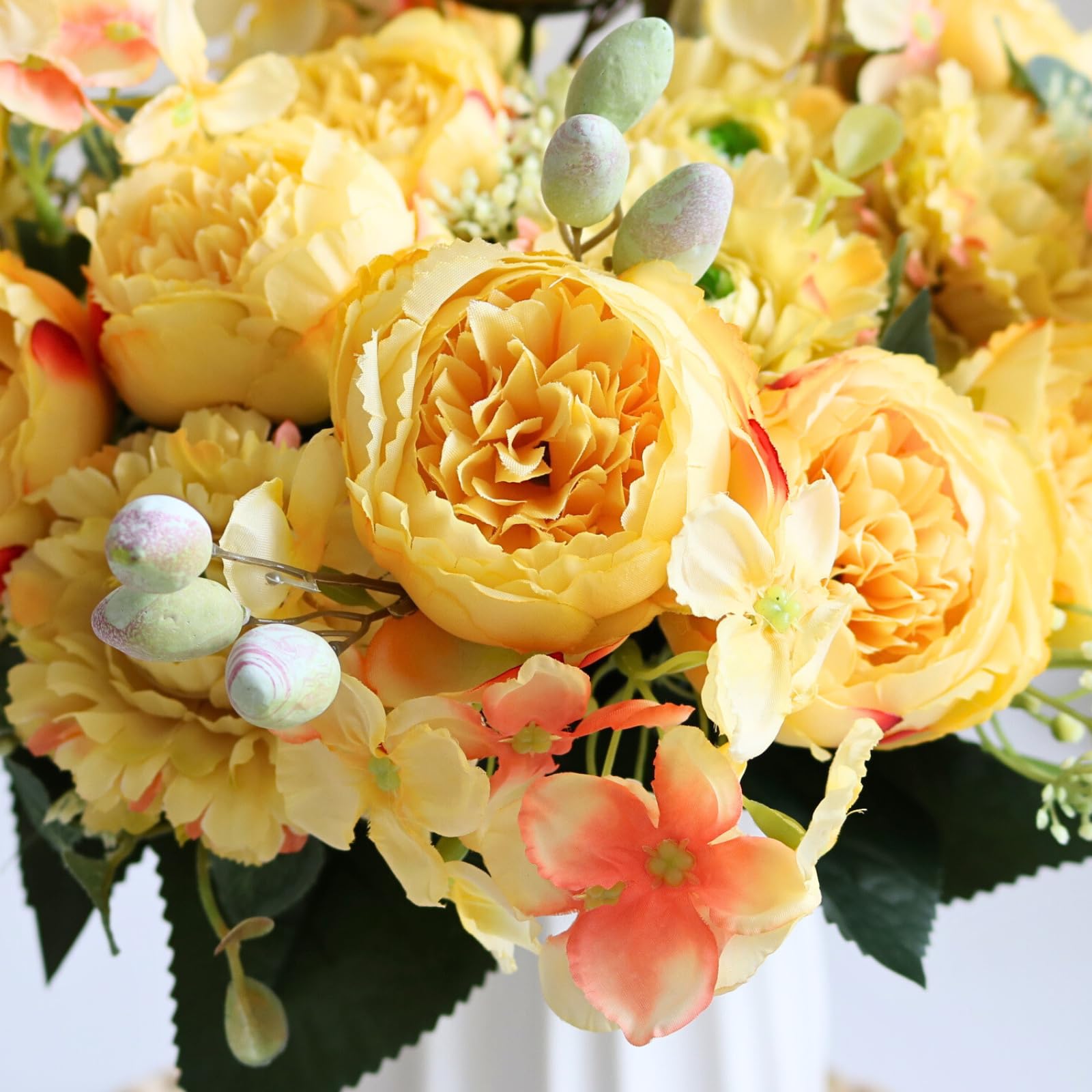 2Pcs Yellow Artificial Peony Silk Hydrangea Flowers - Realistic Fake Peonies Bouquet for Wedding Centerpieces, Home Decor, Party Arrangements - Perfect for Table Decor, Vase Displays & Event Styling