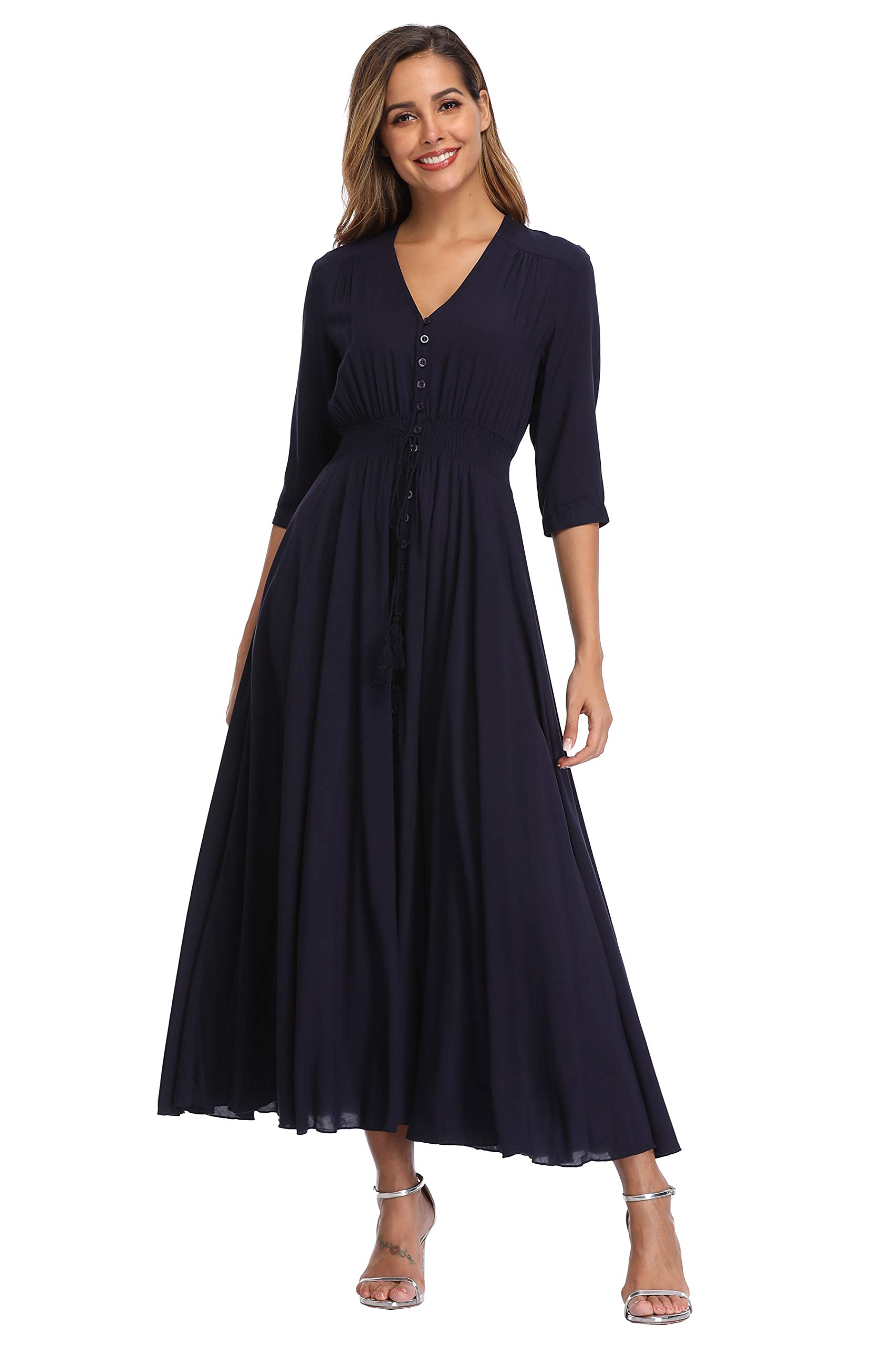 Vintage Floral Maxi Dress for Women - Long Sleeve Bohemian Flowy Beach Dress | Perfect for Summer Vacations, Music Festivals & Boho Chic Outfits