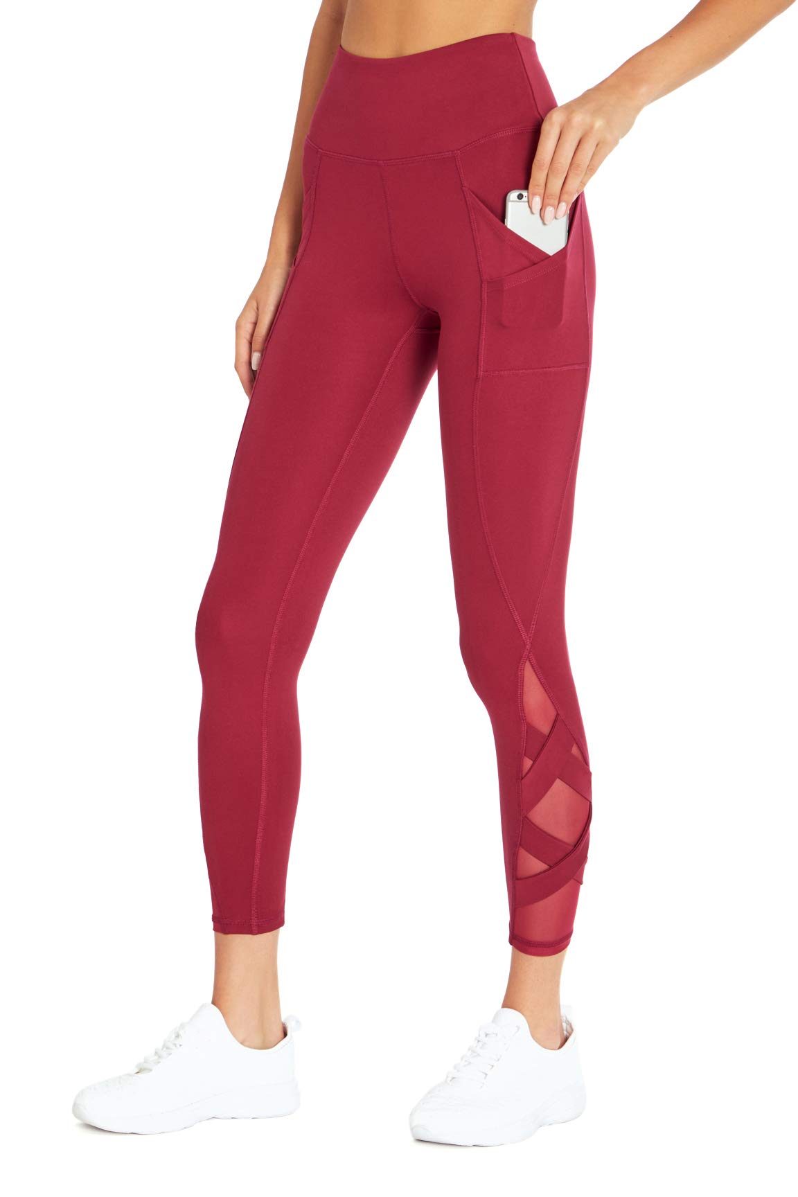 Bally Total Fitness Women's Exhale High Rise Pocket Ankle Leggings - Workout, Yoga & Running Activewear with Side Pockets for Phone Storage