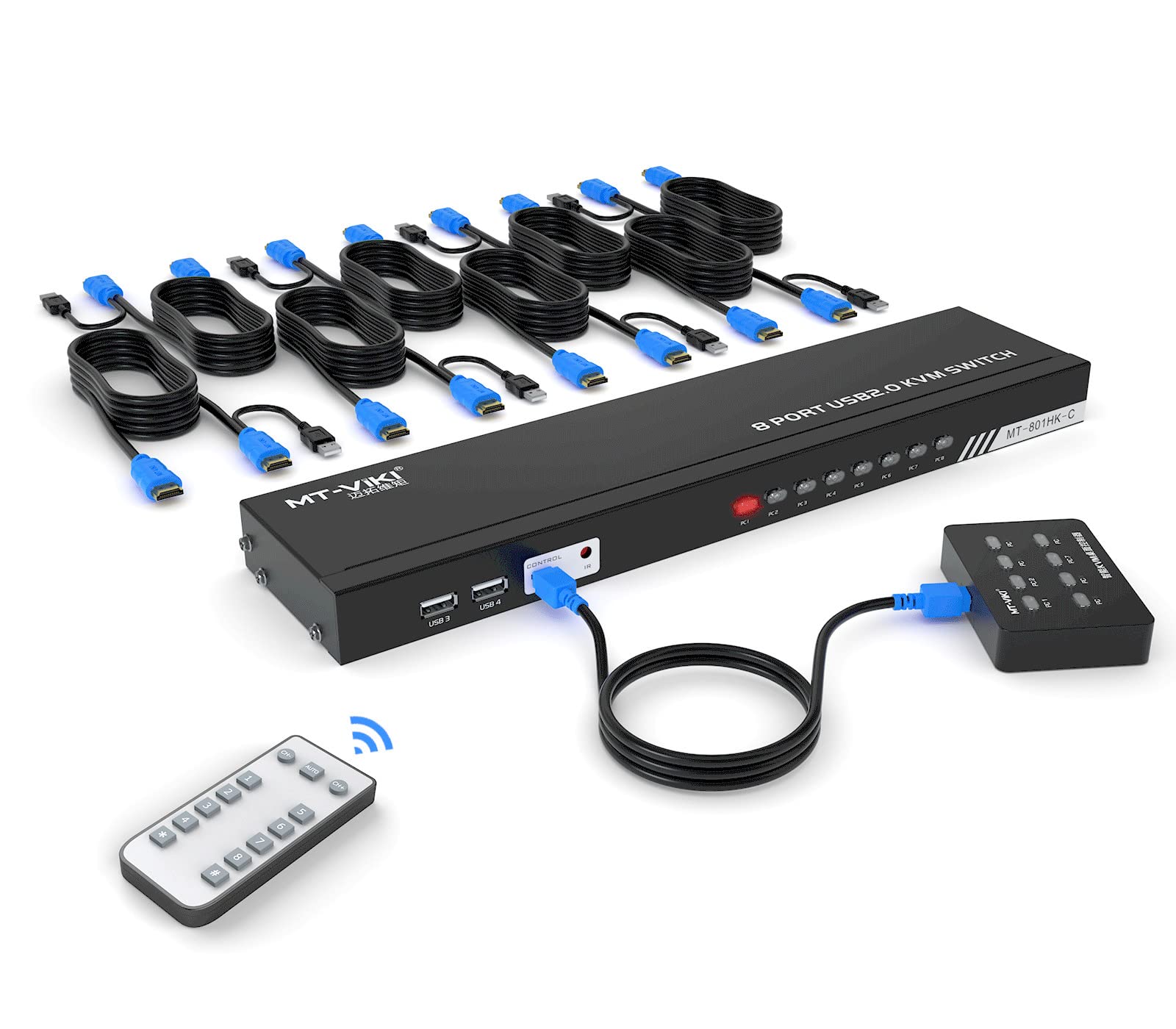8-Port HDMI KVM Switch with IR Remote - 4K@30Hz Rackmount USB Console for 8 Computers | Includes 8 KVM Cables, Desktop Selector & Rack Rails | Ideal for Data Centers, Server Rooms & Multi-PC Workstations