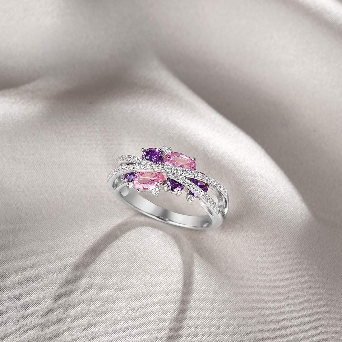 925 Sterling Silver Twist Ring with White Cubic Zirconia - Elegant Stackable Jewelry for Women, Perfect for Weddings, Parties & Everyday Wear