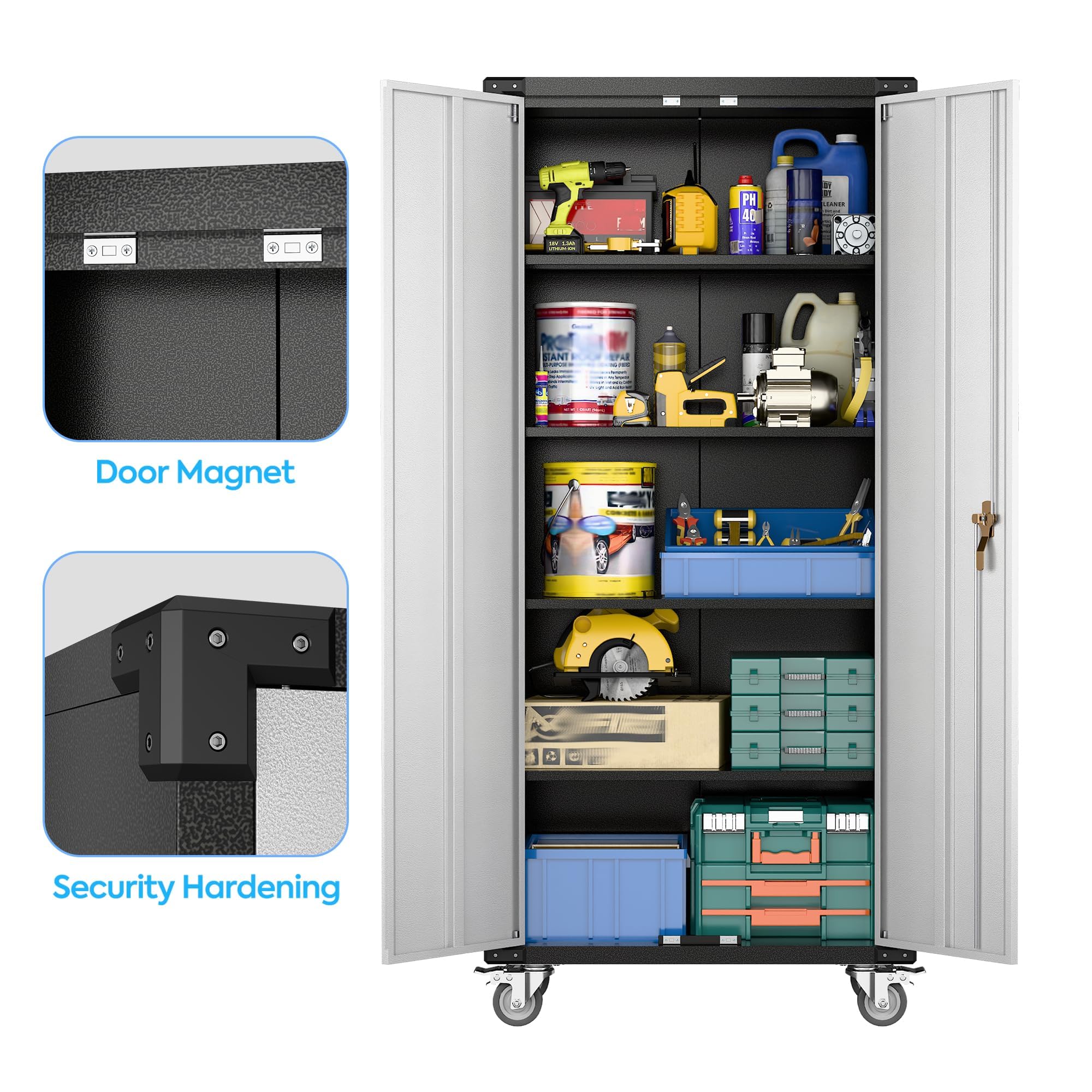 Heavy-Duty Metal Garage Storage Cabinet with Wheels - 72