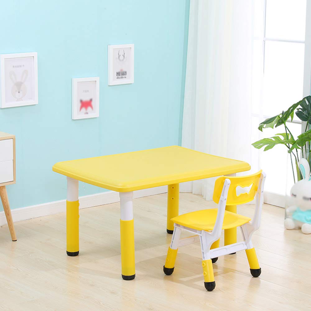 GYiYi Adjustable Toddler Table and Chair Set - Plastic Kids Dining Table for Eating, Writing & Studying - Perfect for Home, Preschool & Playroom (Yellow & Pink)