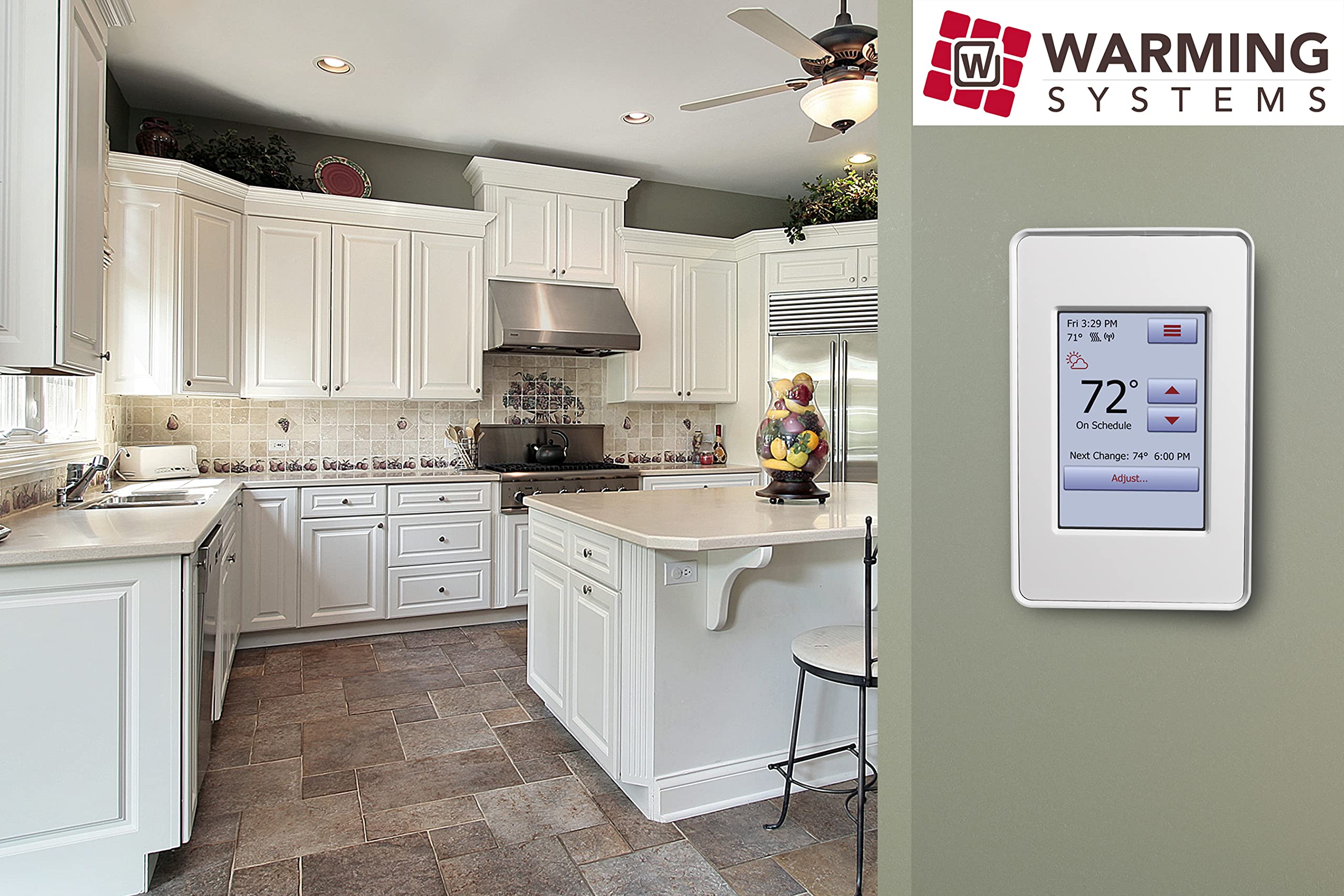 120V Electric Tile Radiant Floor Heating System - 60 Sqft Heating Cable with Programmable Touch Screen Thermostat - Perfect for Bathroom, Kitchen & Basement Floor Warming