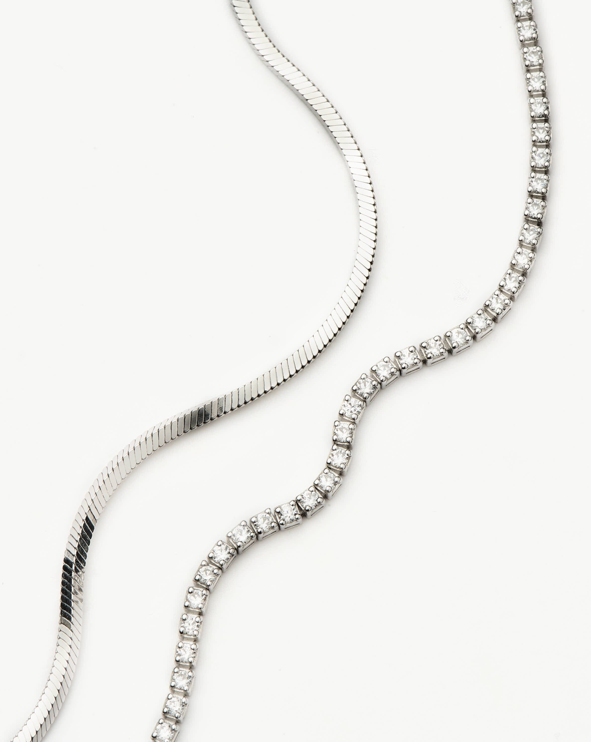Classic Sterling Silver Tennis Bracelet & Snake Chain Bracelet Set for Women - Elegant Jewelry Gift for Anniversary, Birthday & Special Occasions