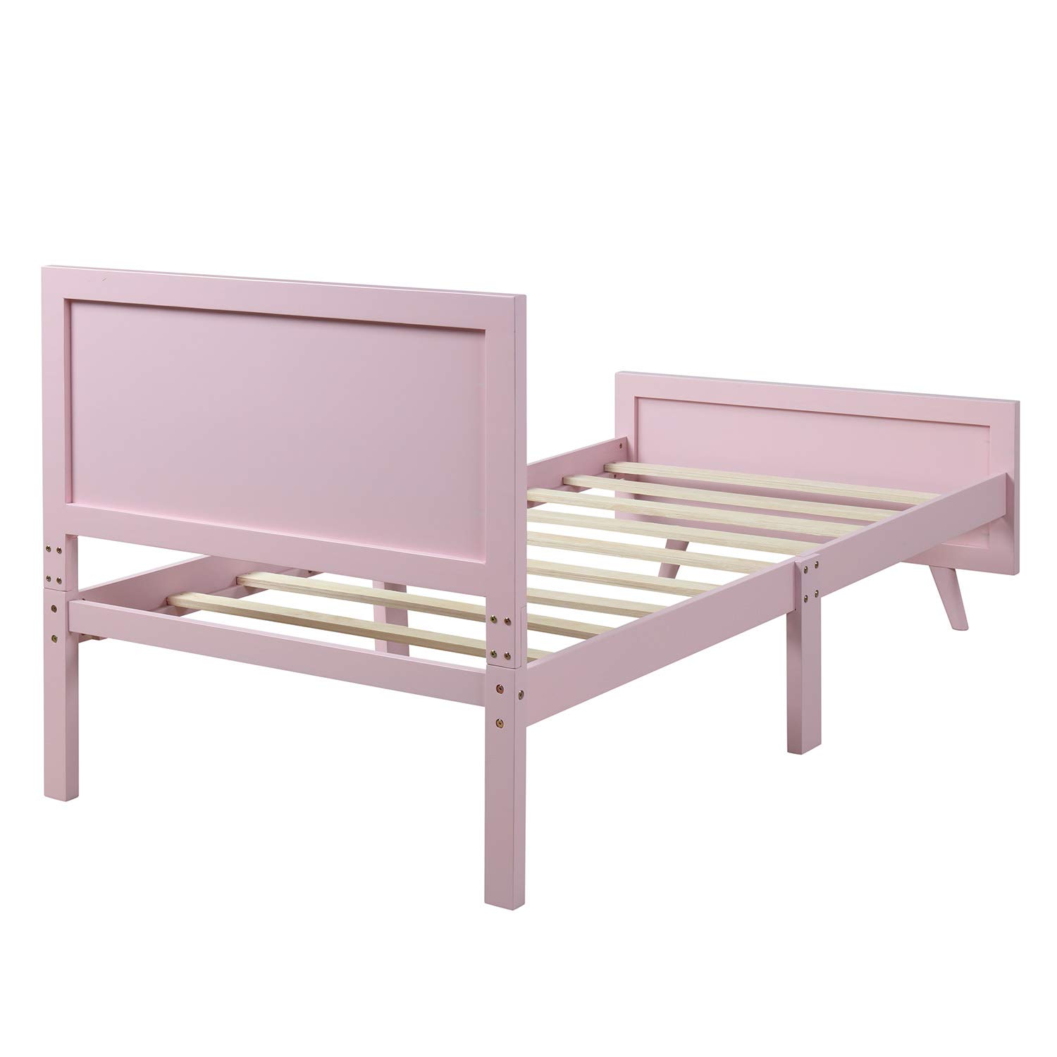 Pink Wood Platform Bed Frame with Headboard & Slat Support - Twin Size Mattress Foundation for Kids & Teens Bedroom, Dorm Room, or Guest Room
