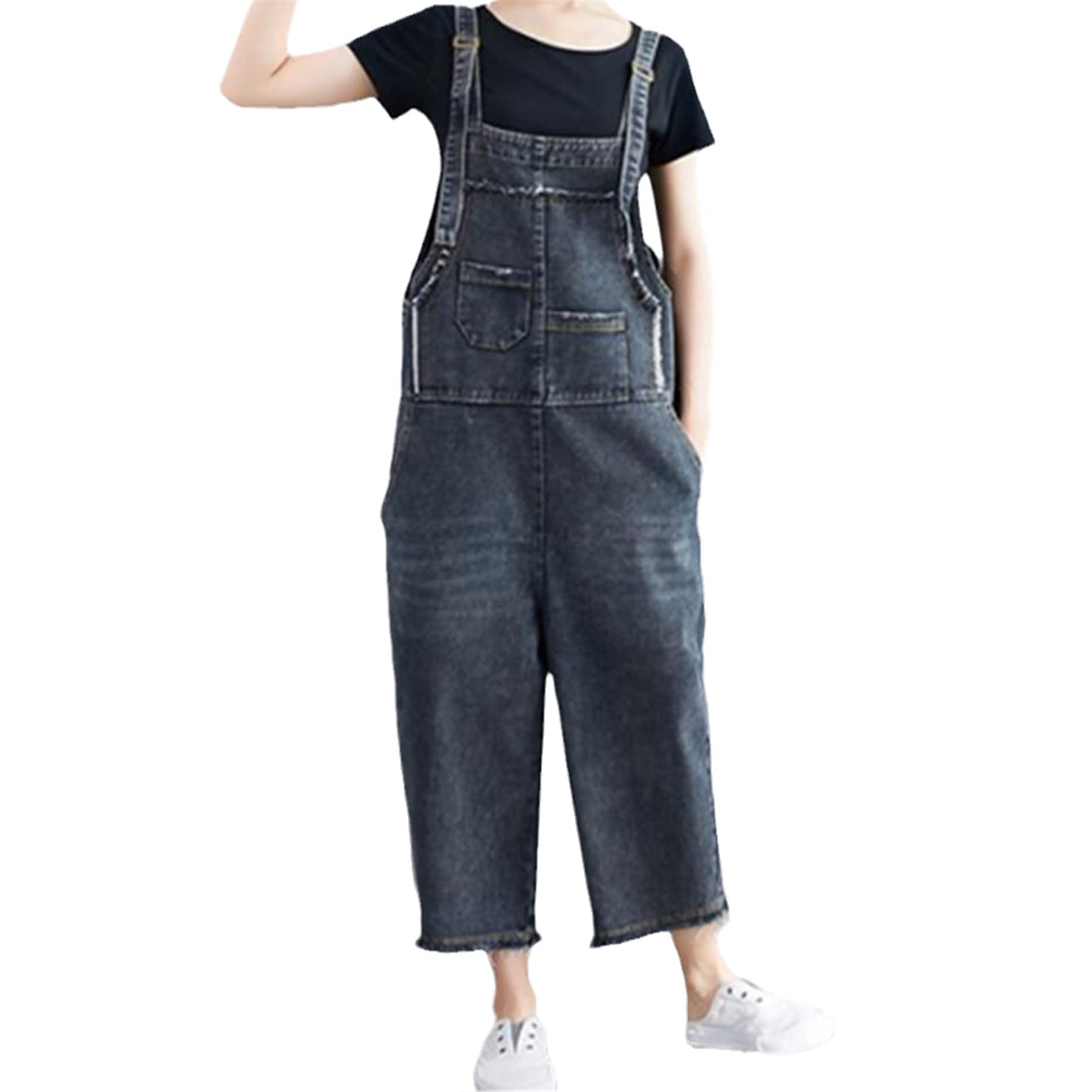 Plus Size Women's High Waist Wide Leg Denim Jumpsuit - Elegant Long Romper Overalls for Casual Wear & Fashion Outfits | Perfect for Work, Date Night & Weekend Outings