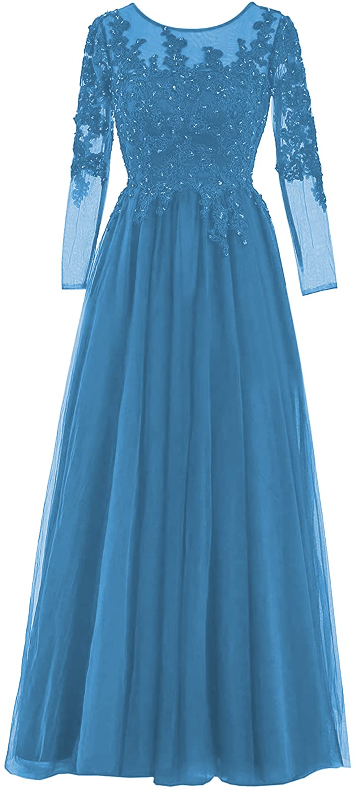 Elegant Long Sleeve Mother of The Bride Dress with Lace Appliques | Tulle Formal Evening Gown for Weddings, Prom & Special Occasions | Perfect for Church Ceremonies, Banquets & Black Tie Events