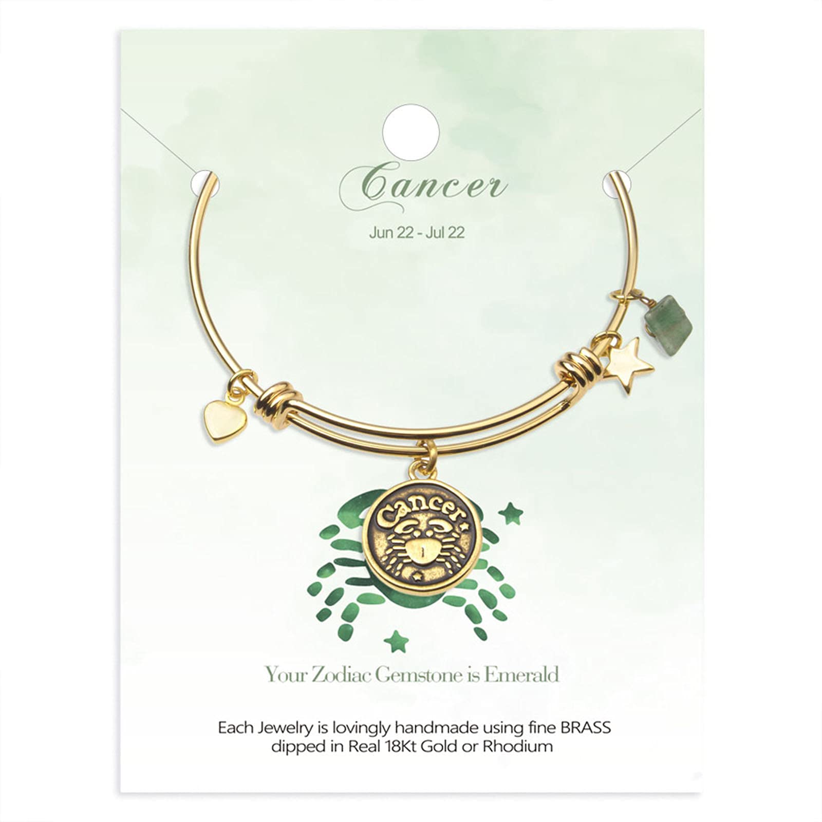 Gold Plated Zodiac Bracelet for Women - Retro Constellation Sign Expandable Bangle with Gemstone Charms - Perfect for Birthday Gifts, Astrology Lovers & Everyday Fashion Jewelry