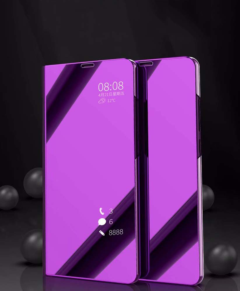 Premium Luxury Electroplated Mirror Flip Case for Samsung Galaxy Note 10 (2019) - Translucent View Window, Full Body Protection, Anti-Scratch PC Cover with Stand (Purple) - Perfect for Business Meetings & Everyday Use