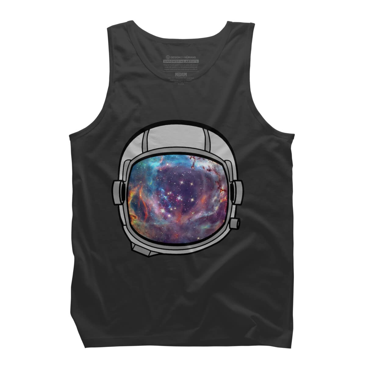 Design By Humans Men's Space Helmet Graphic Tank Top - Colorful Astronaut Print Casual Tee for Summer Outfits, Beach Wear & Sci-Fi Fans