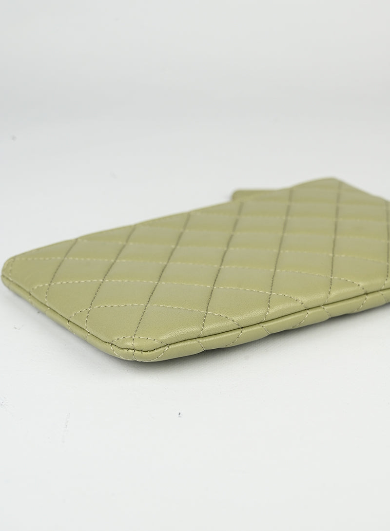 Chanel Green Sage Leather Pochette Bag - Elegant Crossbody Clutch for Women, Perfect for Parties & Evening Events