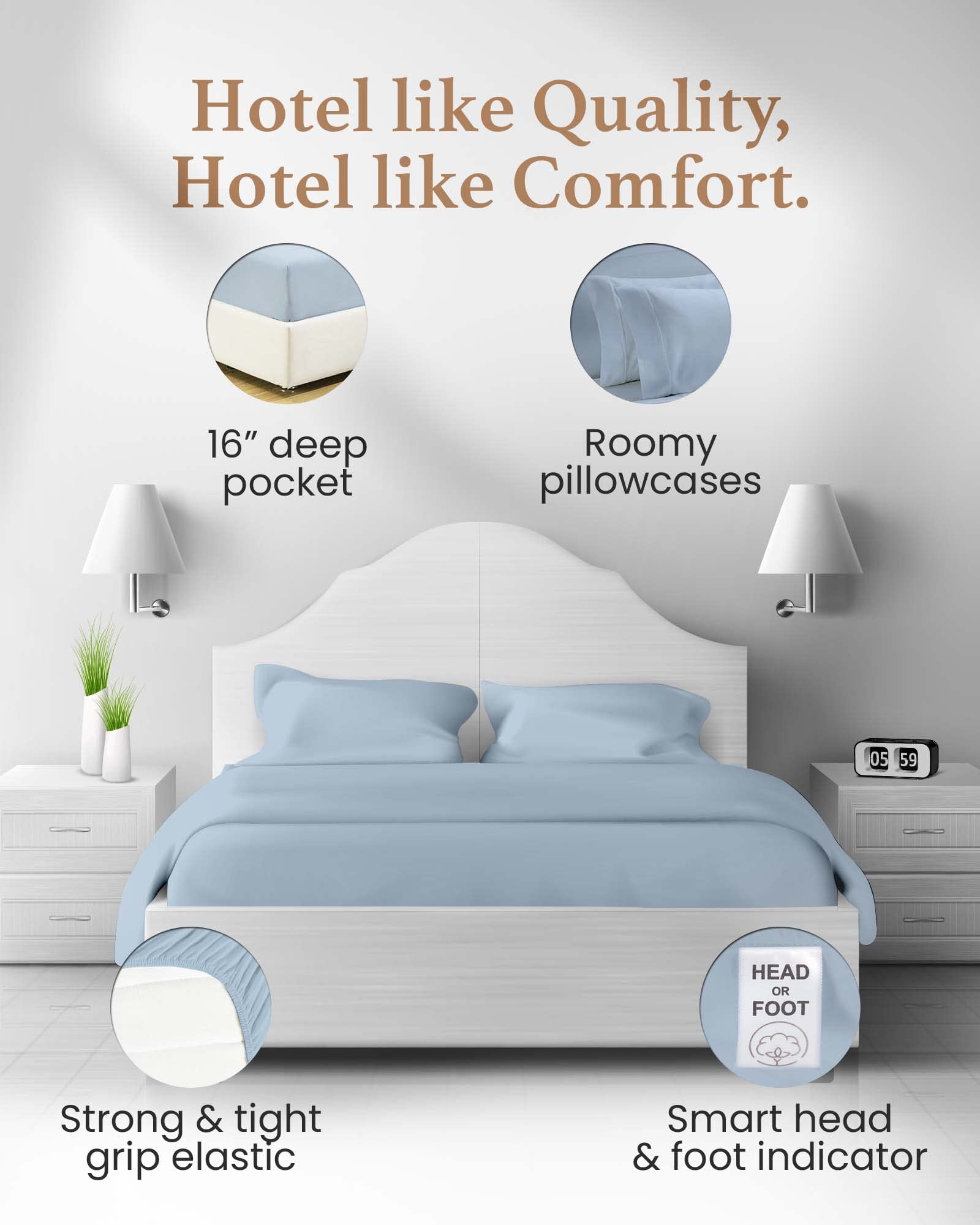 Luxury 1000 TC Egyptian Cotton Split King Sheets Set - 5 Piece 100% Cotton Sateen Bedding with 16