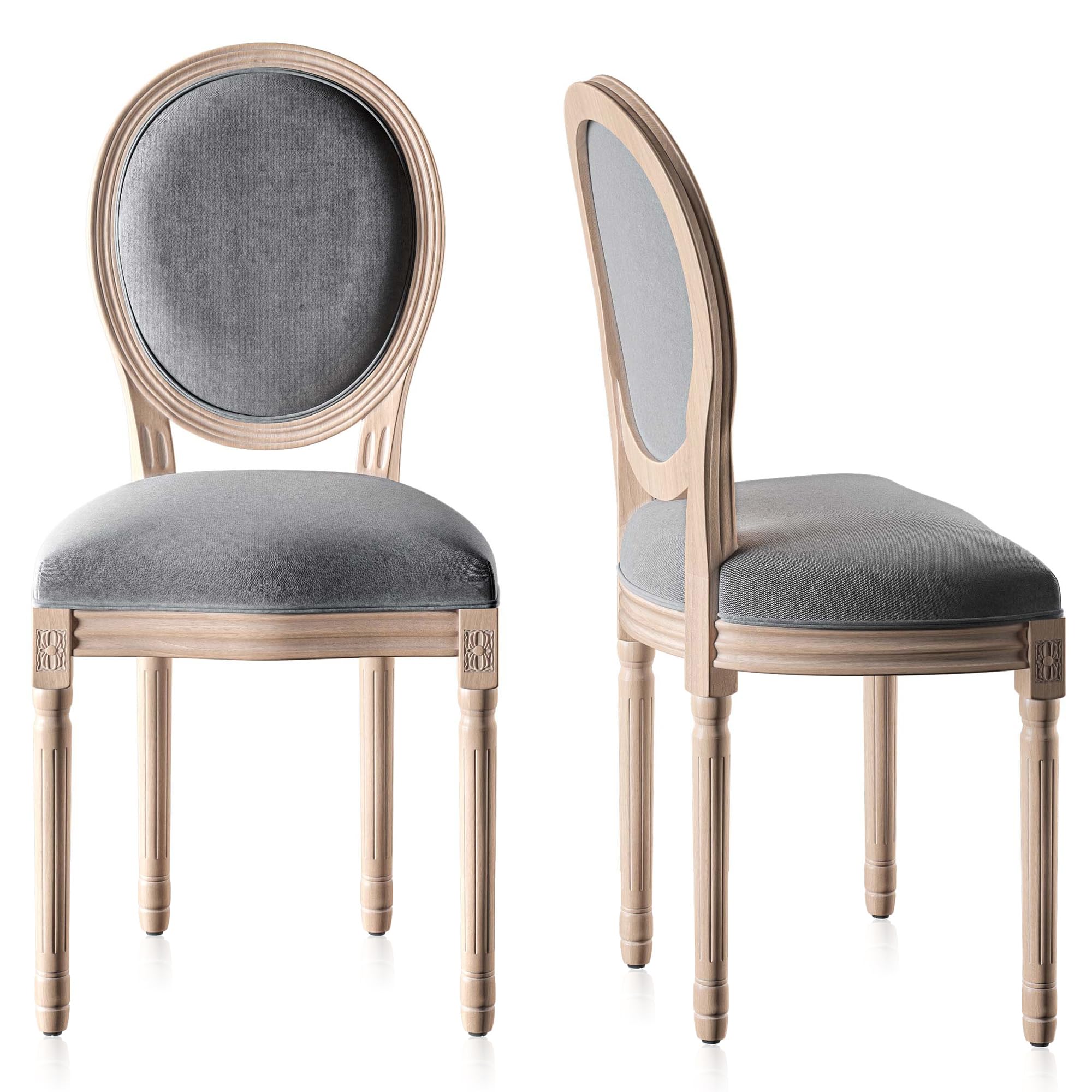 BELLEZE Farmhouse Dining Chairs Set of 2 - Upholstered Kitchen Chairs with Round Back & Solid Wood Legs, Elegant Accent Side Chairs for Dining Room, Living Room, Bedroom (Aubree Grey) | Perfect for Farmhouse Decor, Small Spaces & Cozy Home Dining