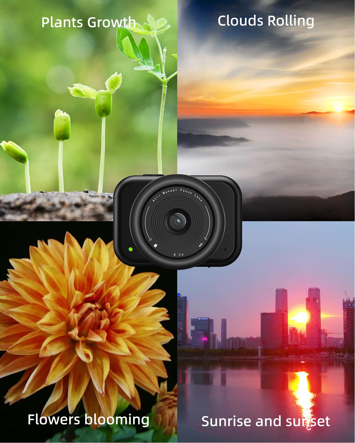 ATLI 1080P WiFi Time Lapse Camera with HDR, APP Control & Real-time Preview - Manual Focus Timelapse Video Camera for Indoor Plants, Flowers, Weather Monitoring & Remote Access (Black) - Perfect for Home Gardening, Nature Observation & DIY Projects