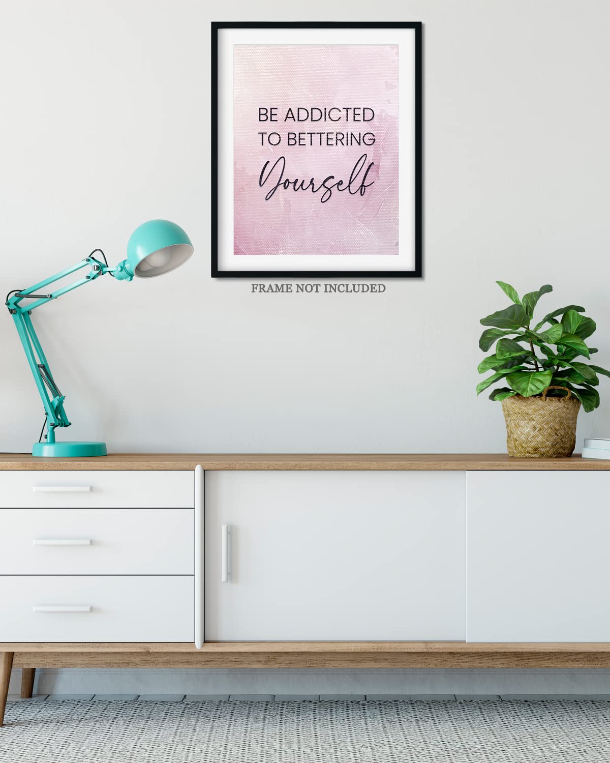 Govivo Motivational Wall Art for Women - Inspirational Home Decor - 'Be Addicted To Bettering Yourself' Unframed Print (11x14) - Pink Bedroom Decor & Uplifting Room Decor for Offices, Dorms, and Living Spaces