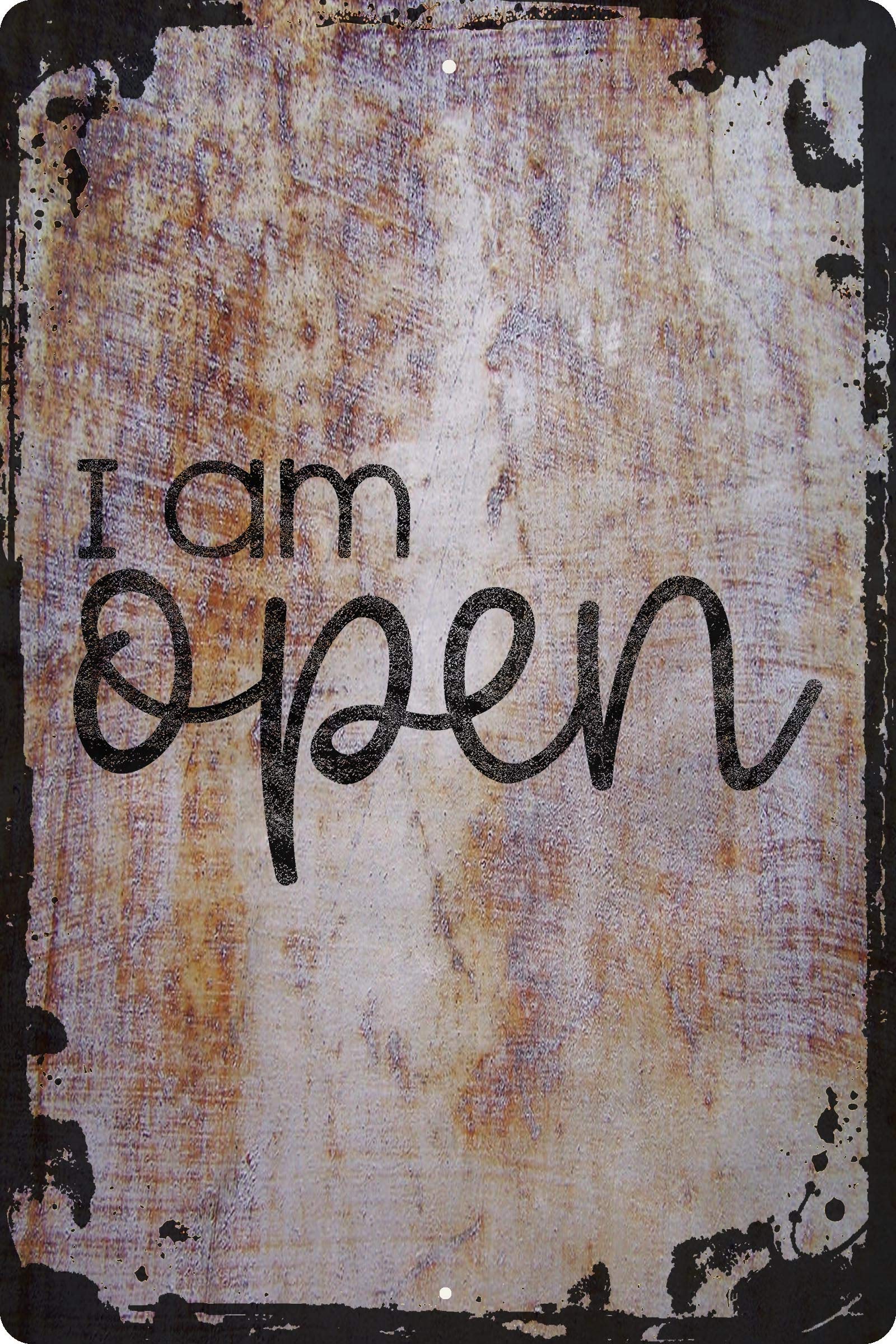 Positive Affirmation Wall Art - 'I Am Open' Cursive Beige Home Decor, Inspirational Gift 12x18 Inch for Living Room, Office & Bedroom