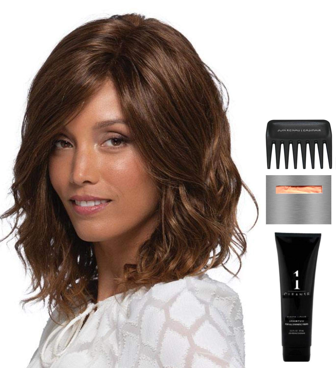 Petite Berlin Wig by Estetica - 5-Piece Bundle with Christy's Wigs Q&A Booklet, 2oz Travel Size Wig Shampoo, Wig Cap & Wide Tooth Comb (Color: CHROMERT1B) - Perfect for Travel, Cosplay & Everyday Hair Replacement