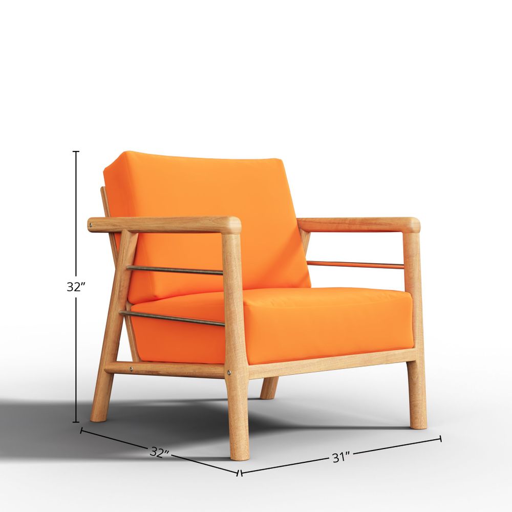Premium Daniele Teak Outdoor Club Chair with Sunbrella Melon Cushion - Waterproof & UV-Resistant Patio Furniture for Poolside, Garden, and Backyard Relaxation
