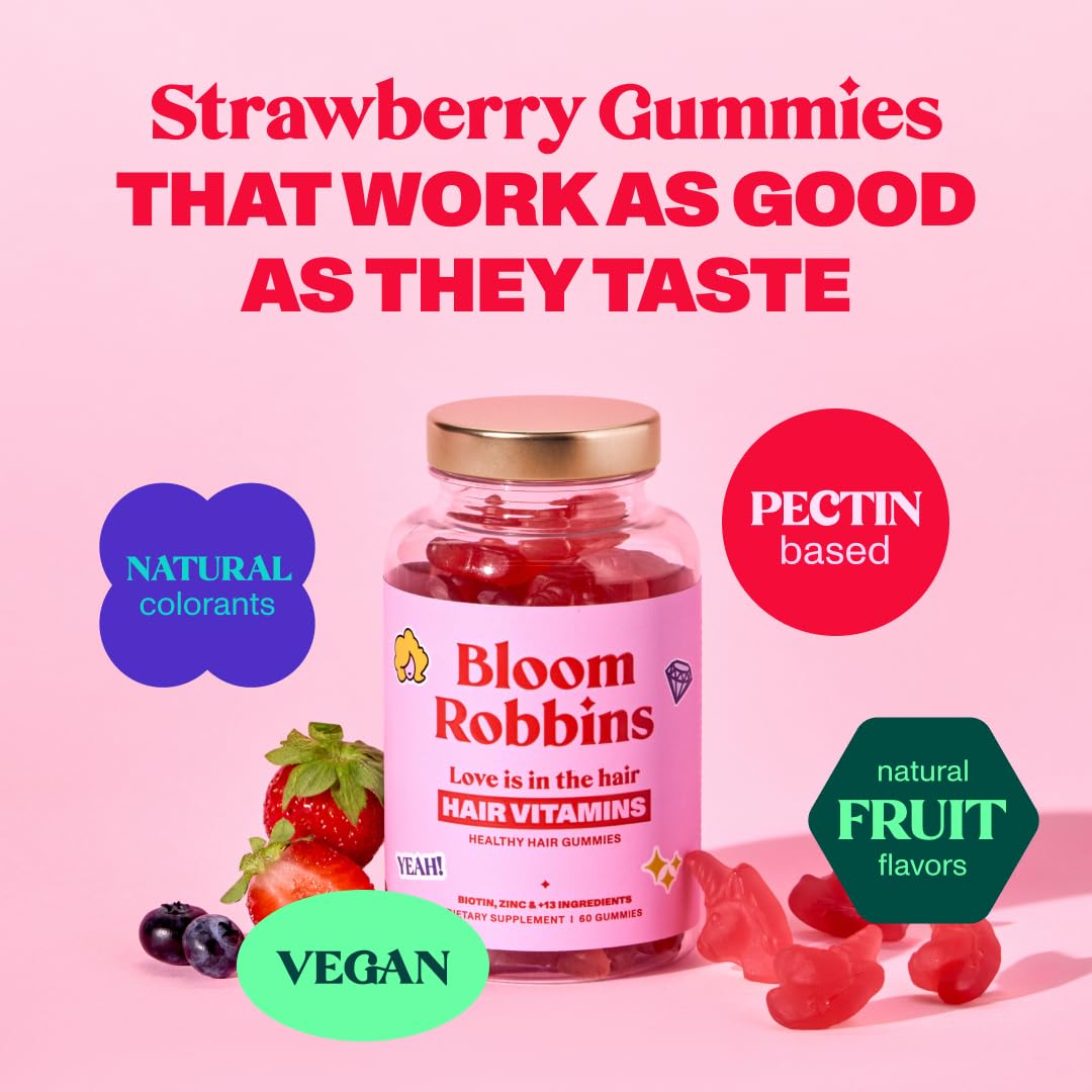 60 Count Hair Growth Gummies with 5000mcg Biotin - Vegan, Non-GMO Vitamins for Women to Promote Faster Hair Growth & Healthy Skin & Nails - Perfect for Daily Beauty Routine & Thinning Hair Care