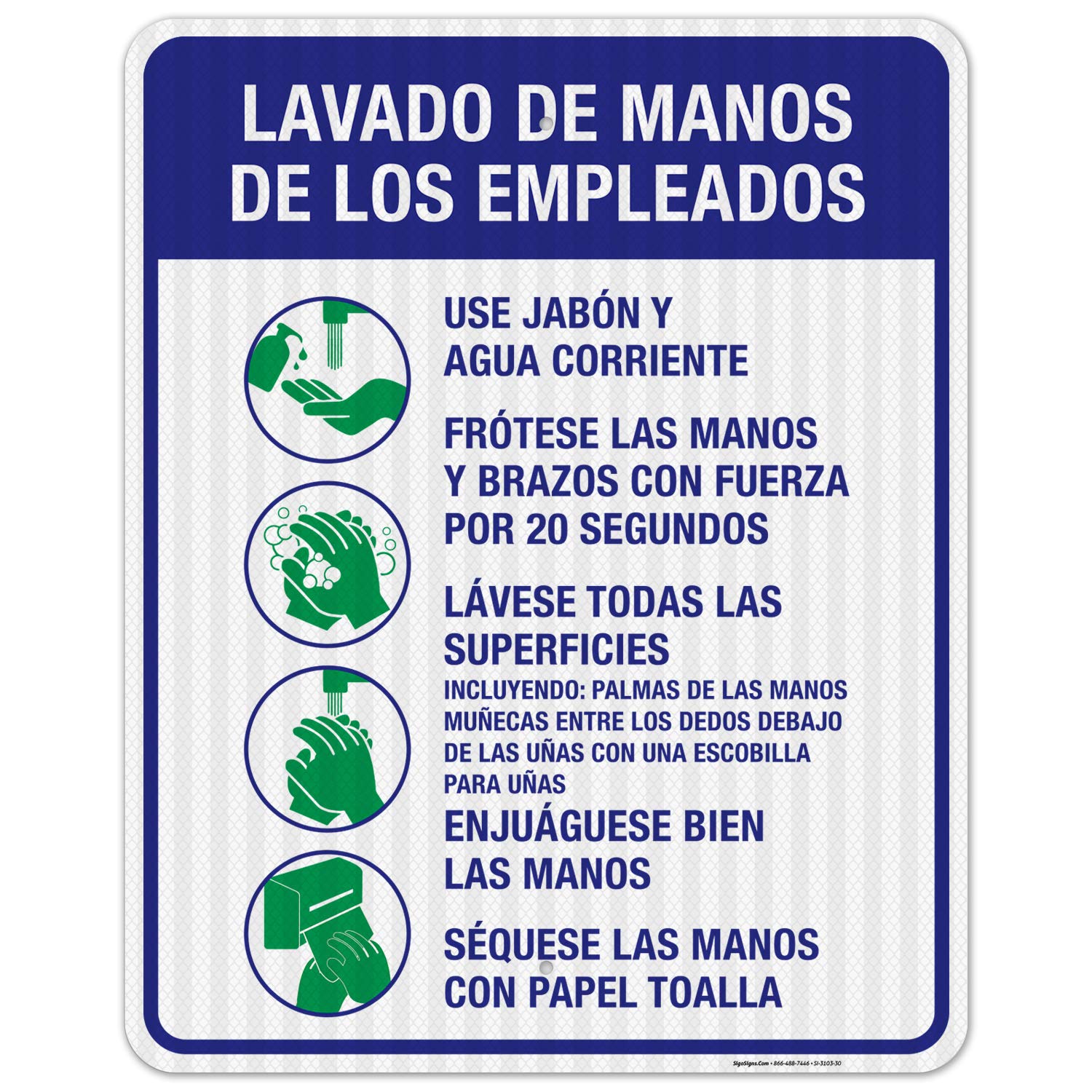 3M EGP Reflective Hand Washing Sign in Spanish - 24x30 Inches, .080 Aluminum, Fade Resistant for Indoor & Outdoor Use - Made in USA - Perfect for Restaurants, Hospitals, and Public Restrooms