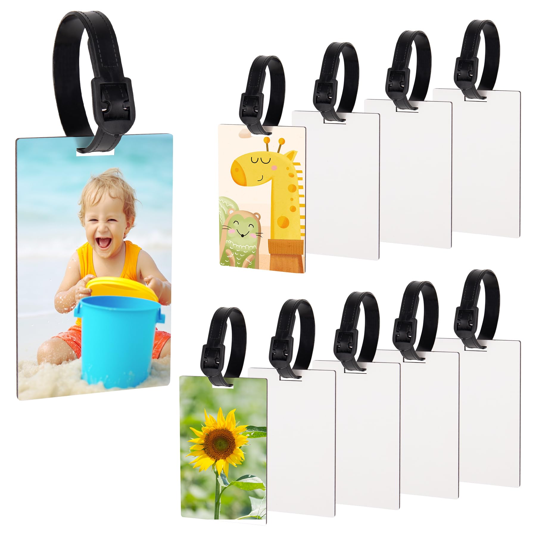10 Pack Sublimation Blank Luggage Tags with Straps - Double Sided Heat Transfer DIY Travel ID Tags for Suitcases & Bags - Perfect for Travel, Vacation & Personalized Gifts